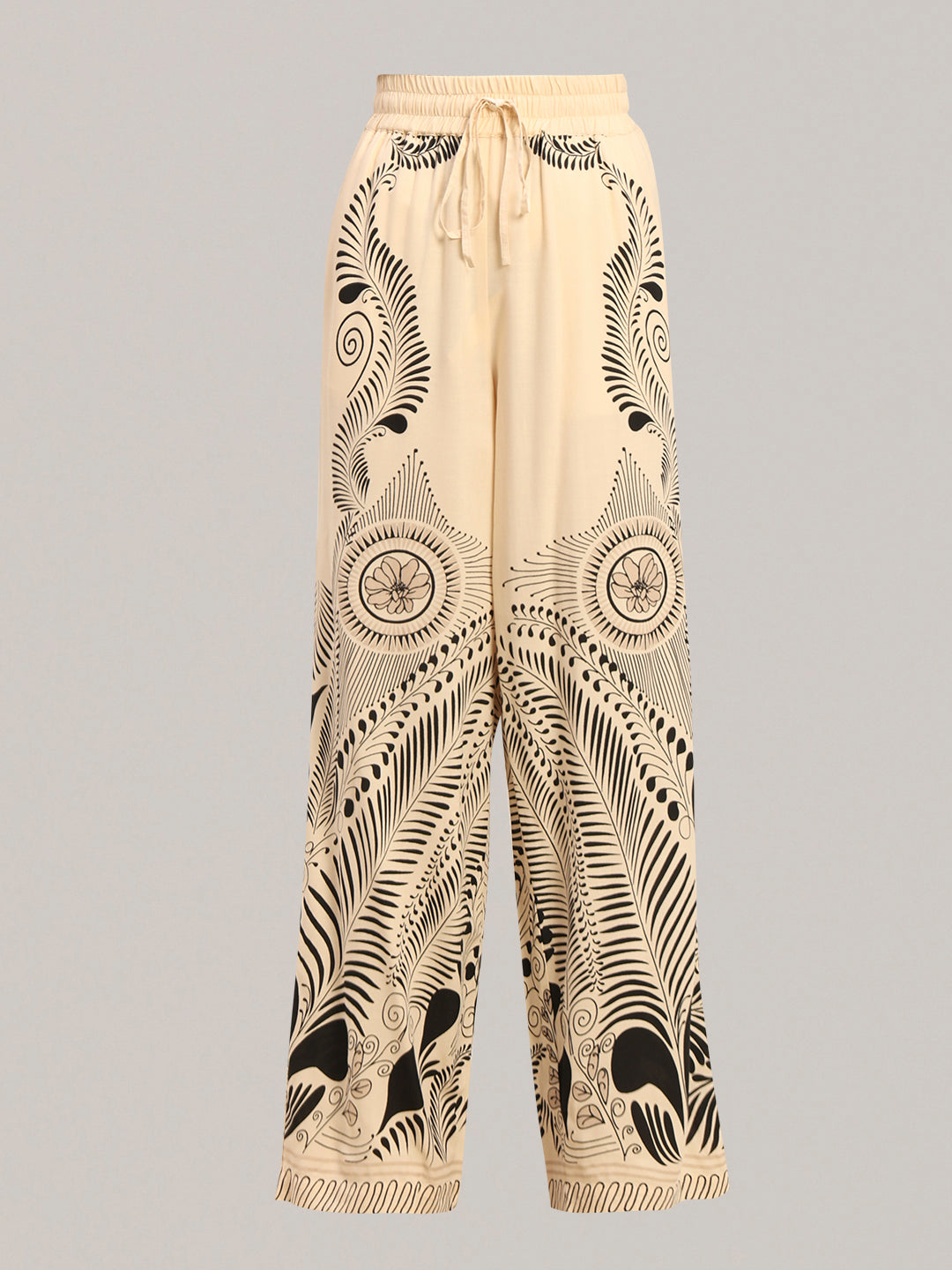 Beige Printed Wide Leg Pants