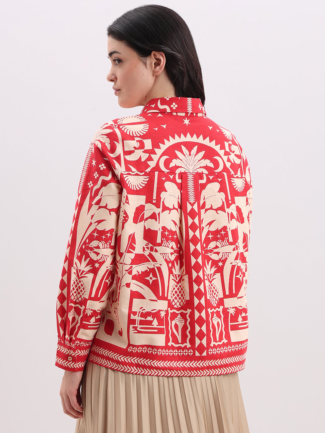 Ecru Printed Button-Down Shirt