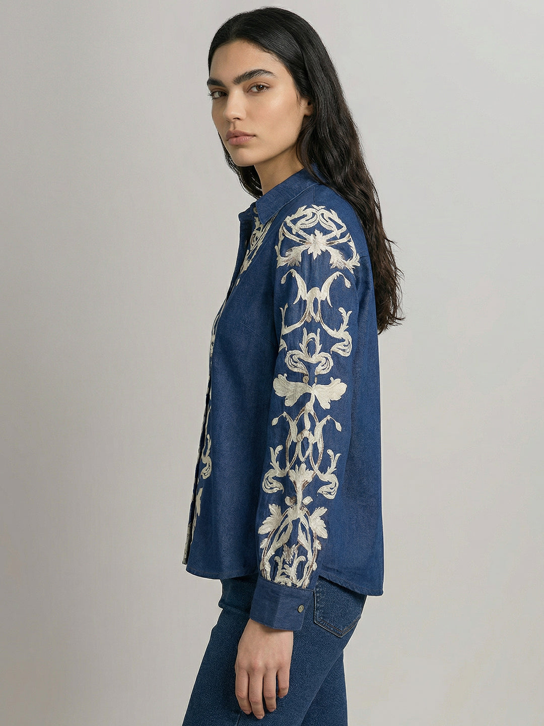 Navy Viscose Printed Shirt