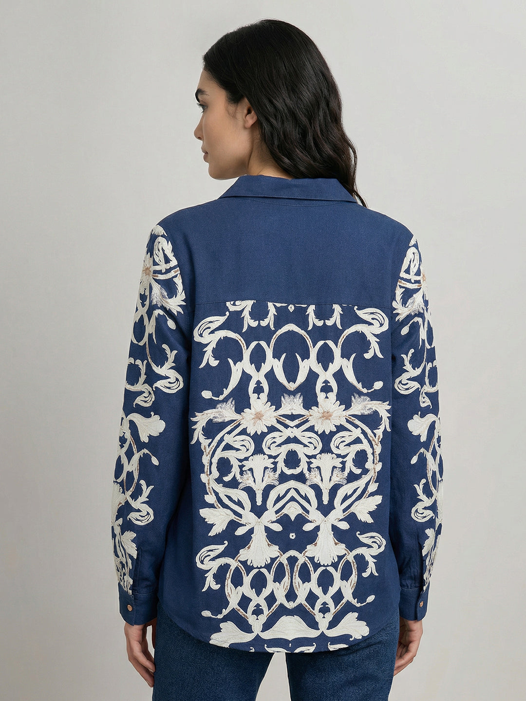 Navy Viscose Printed Shirt
