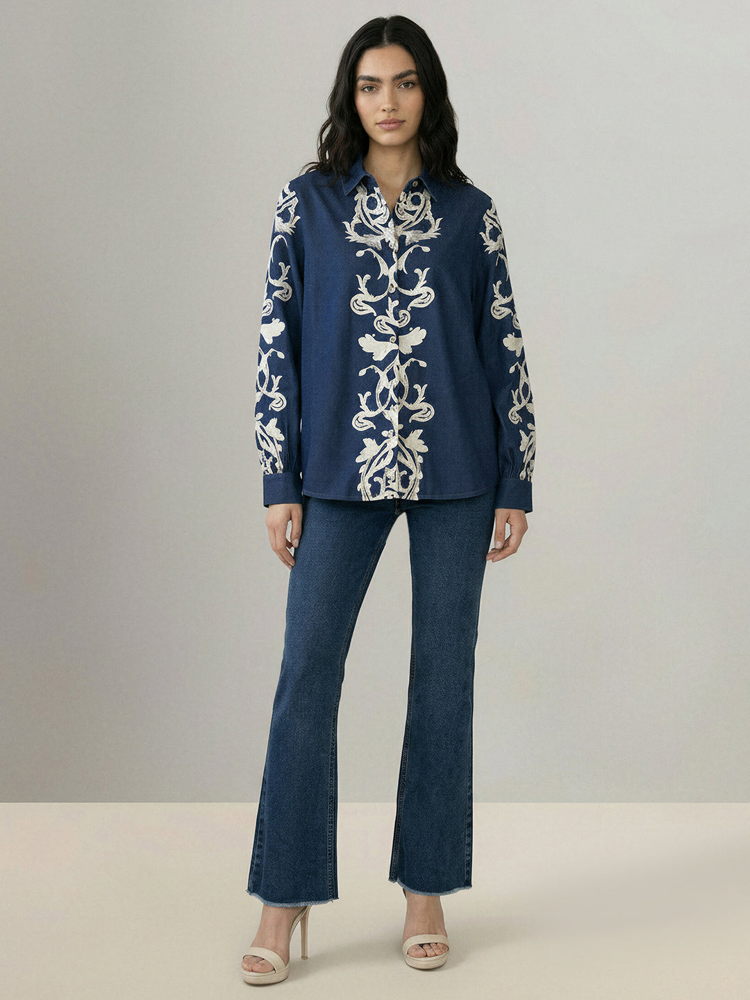 Navy Viscose Printed Shirt