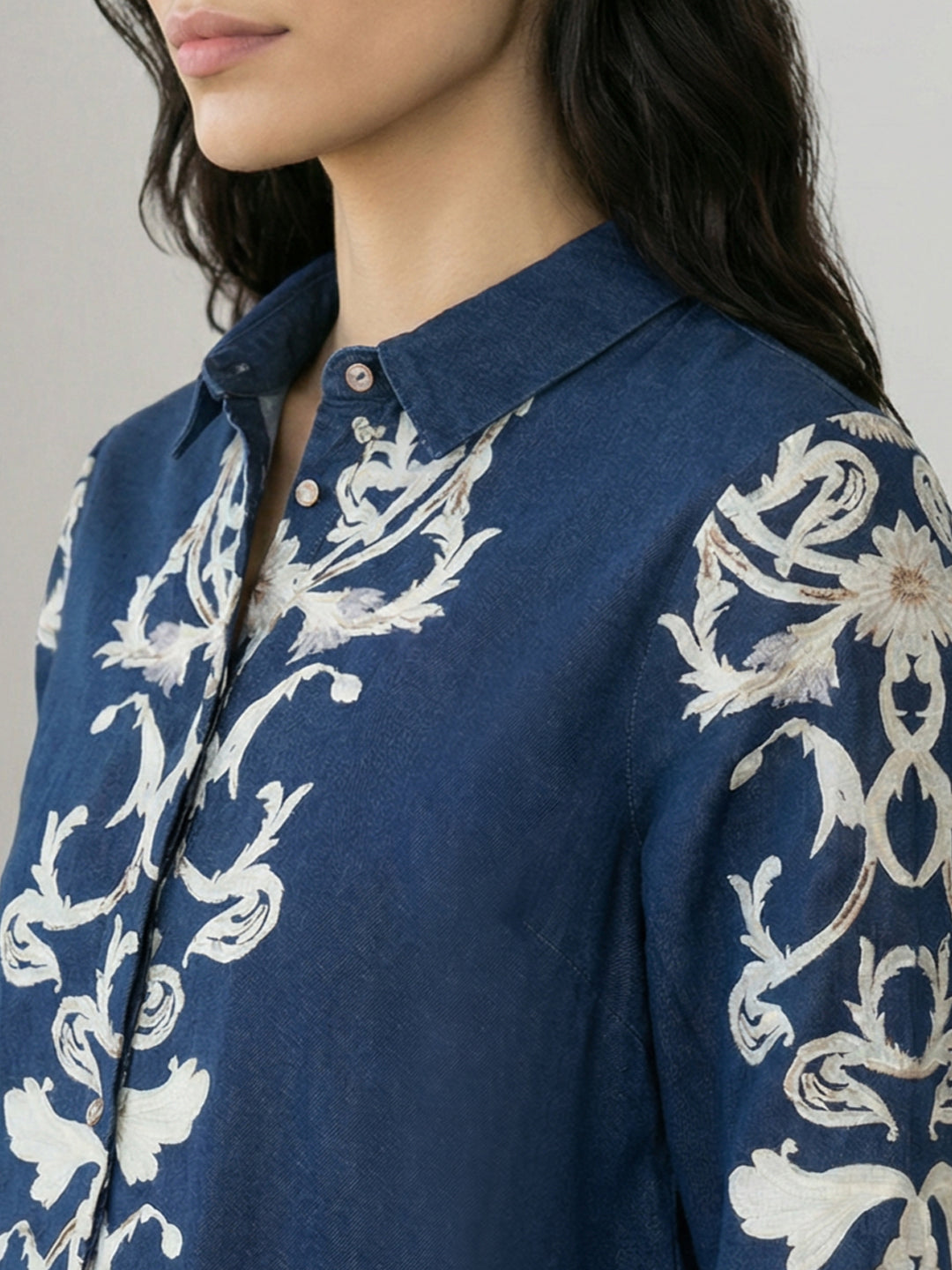 Navy Viscose Printed Shirt