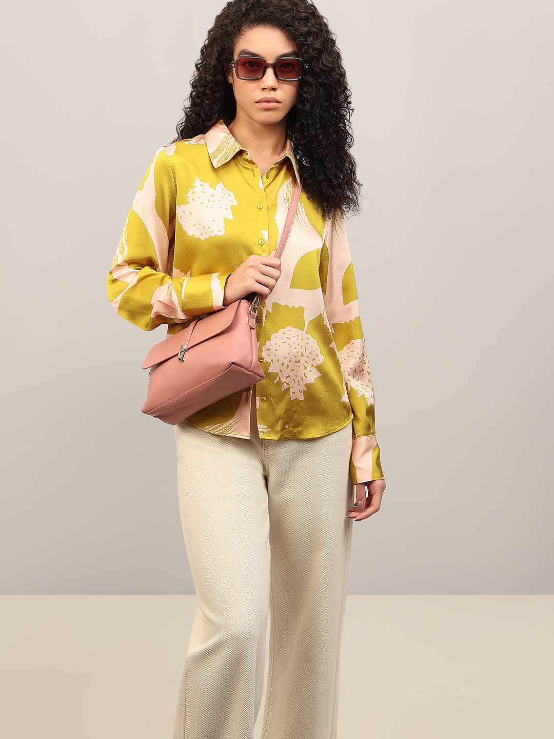 Lime Yellow Floral Print Shirt