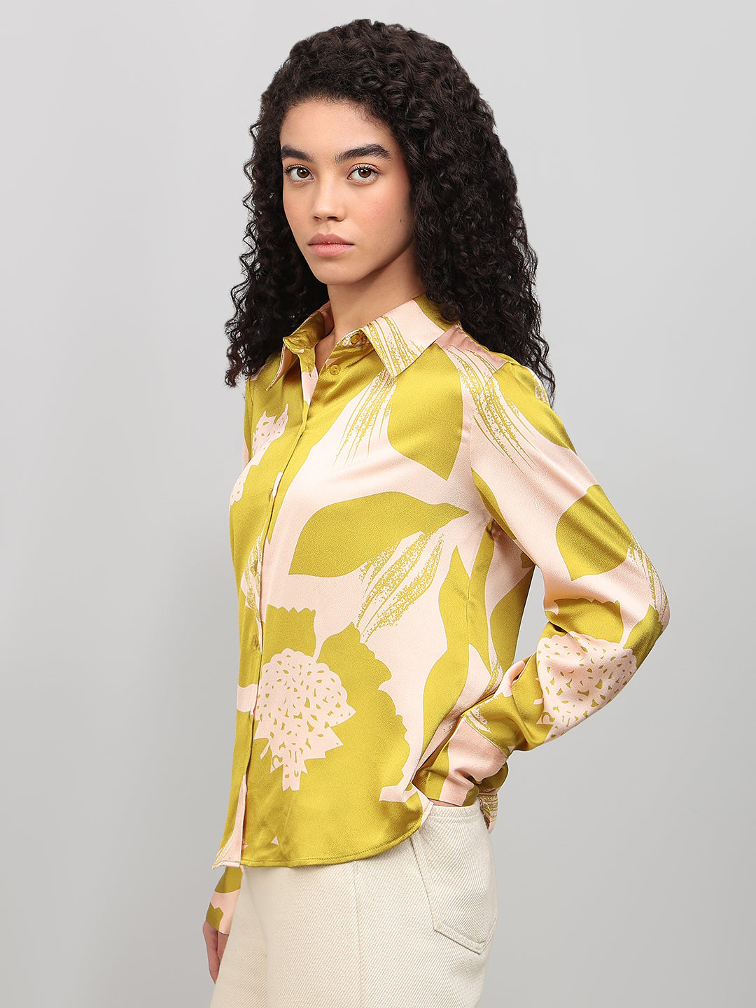 Lime Yellow Floral Print Shirt