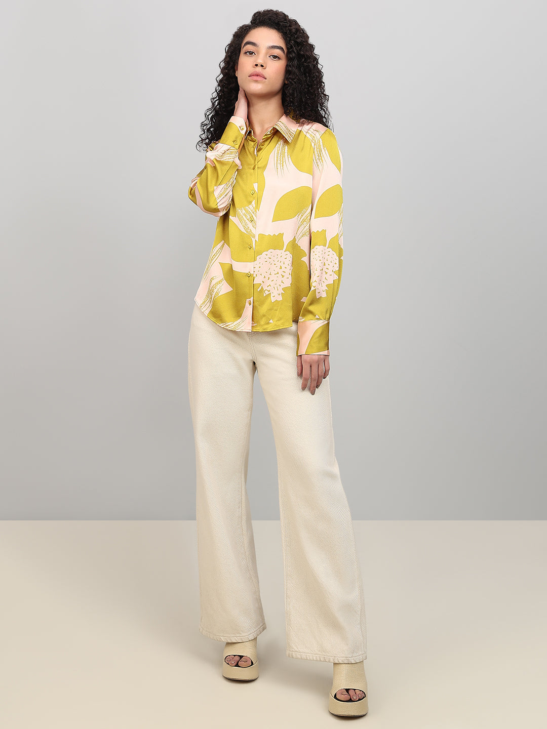 Lime Yellow Floral Print Shirt