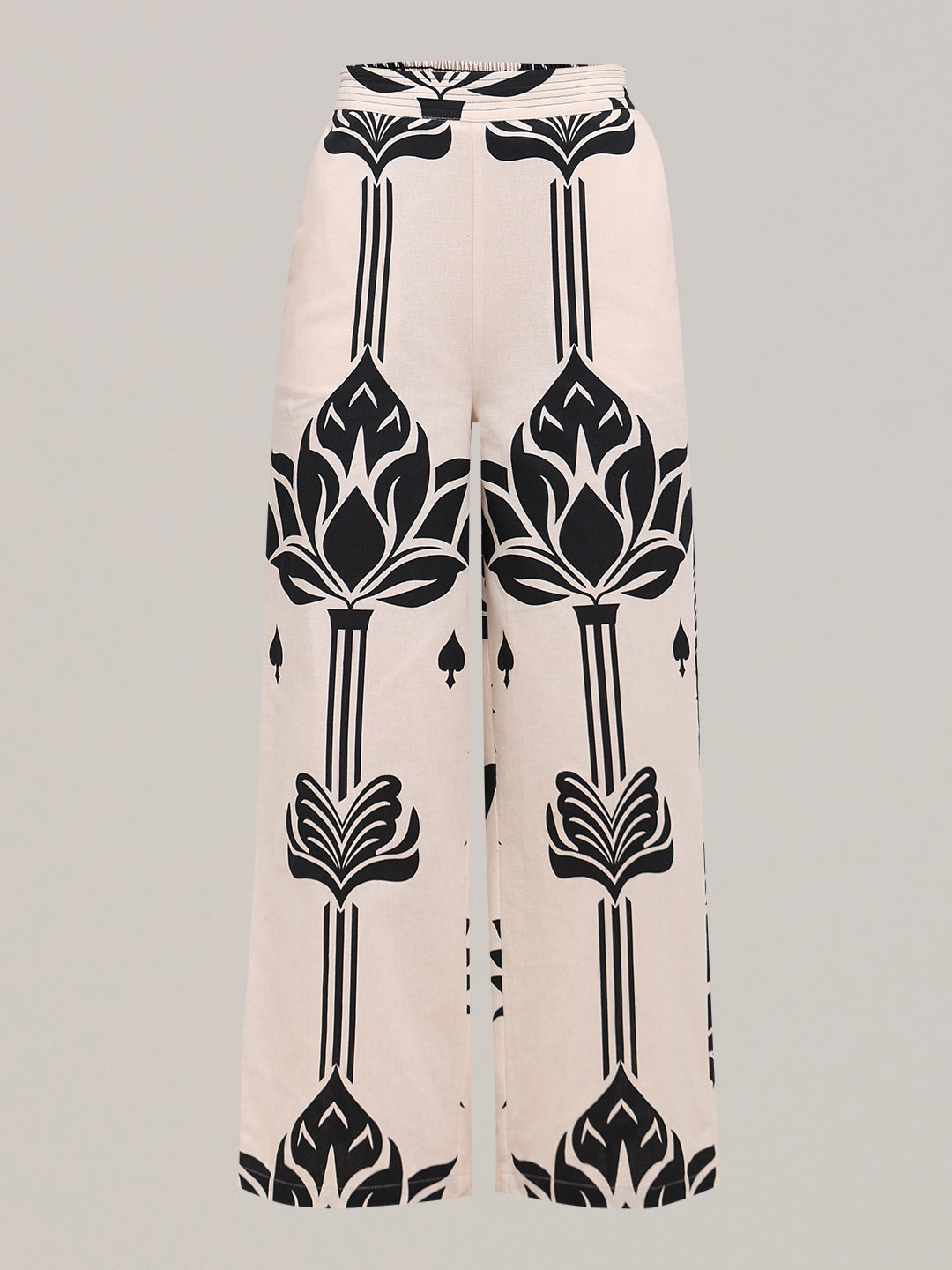 Ecru Printed High Rise Pants