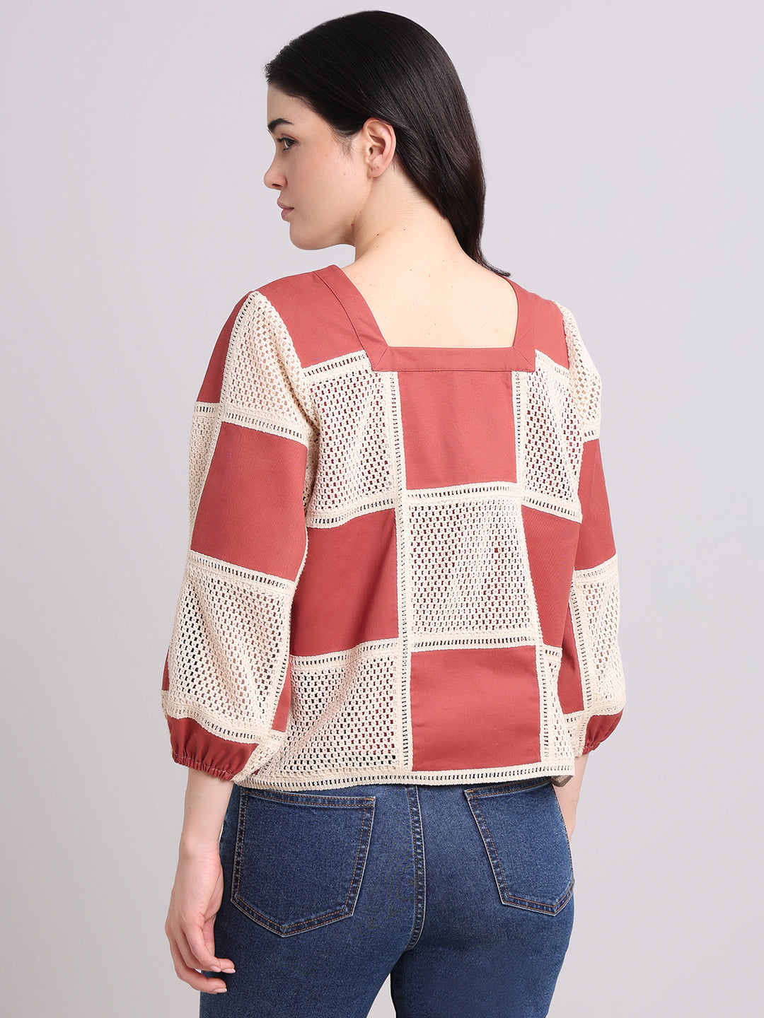 Colourblocked Crochet Detail Top