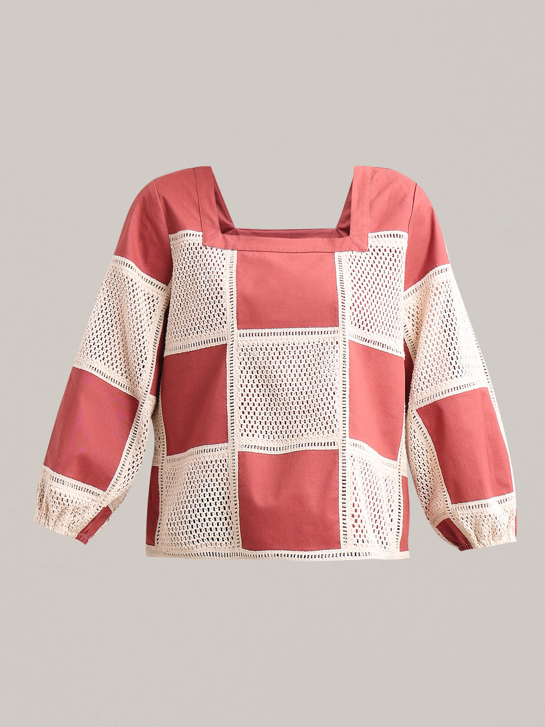 Colourblocked Crochet Detail Top