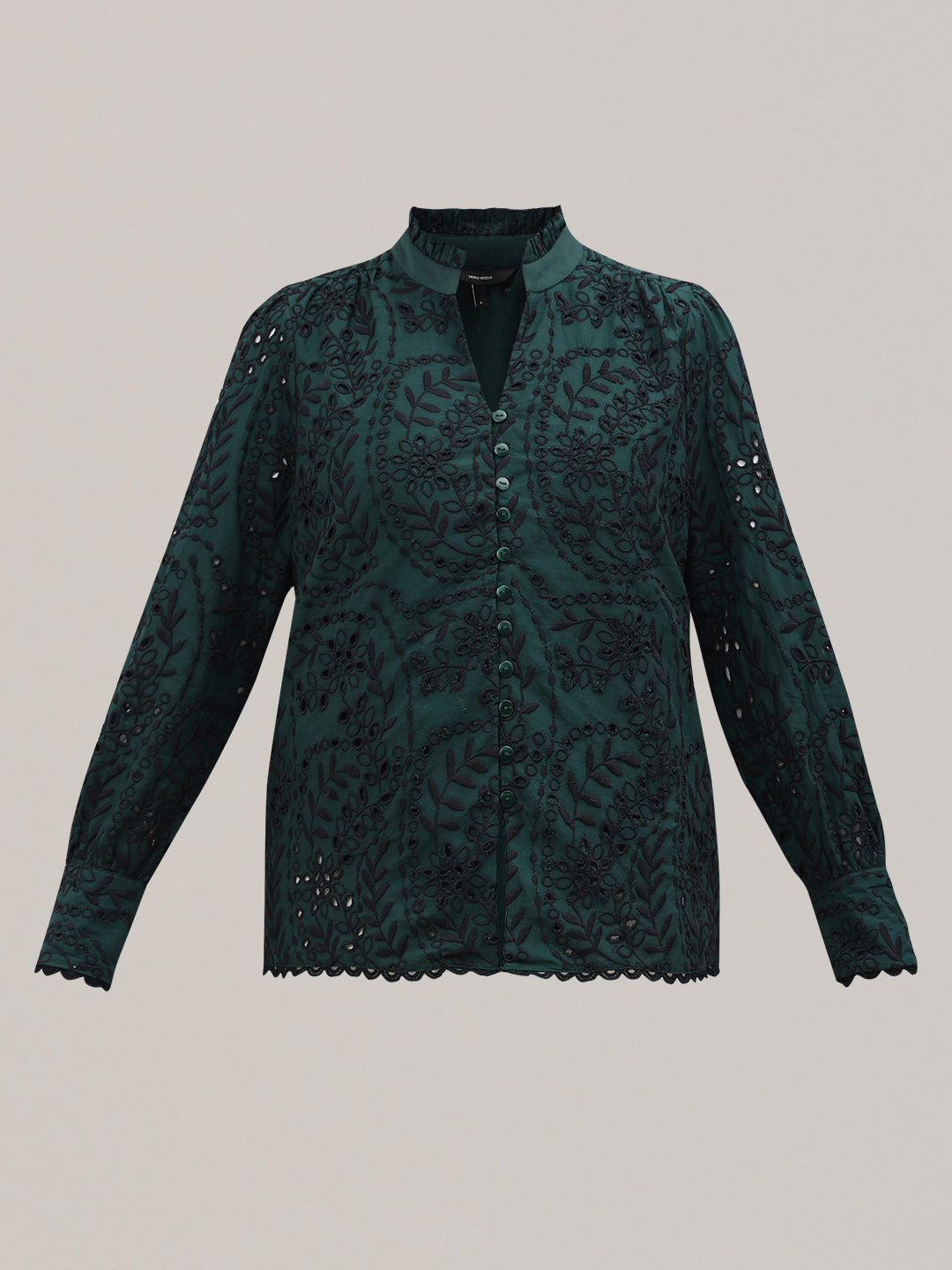 Dark Green Lace Cotton Shirt