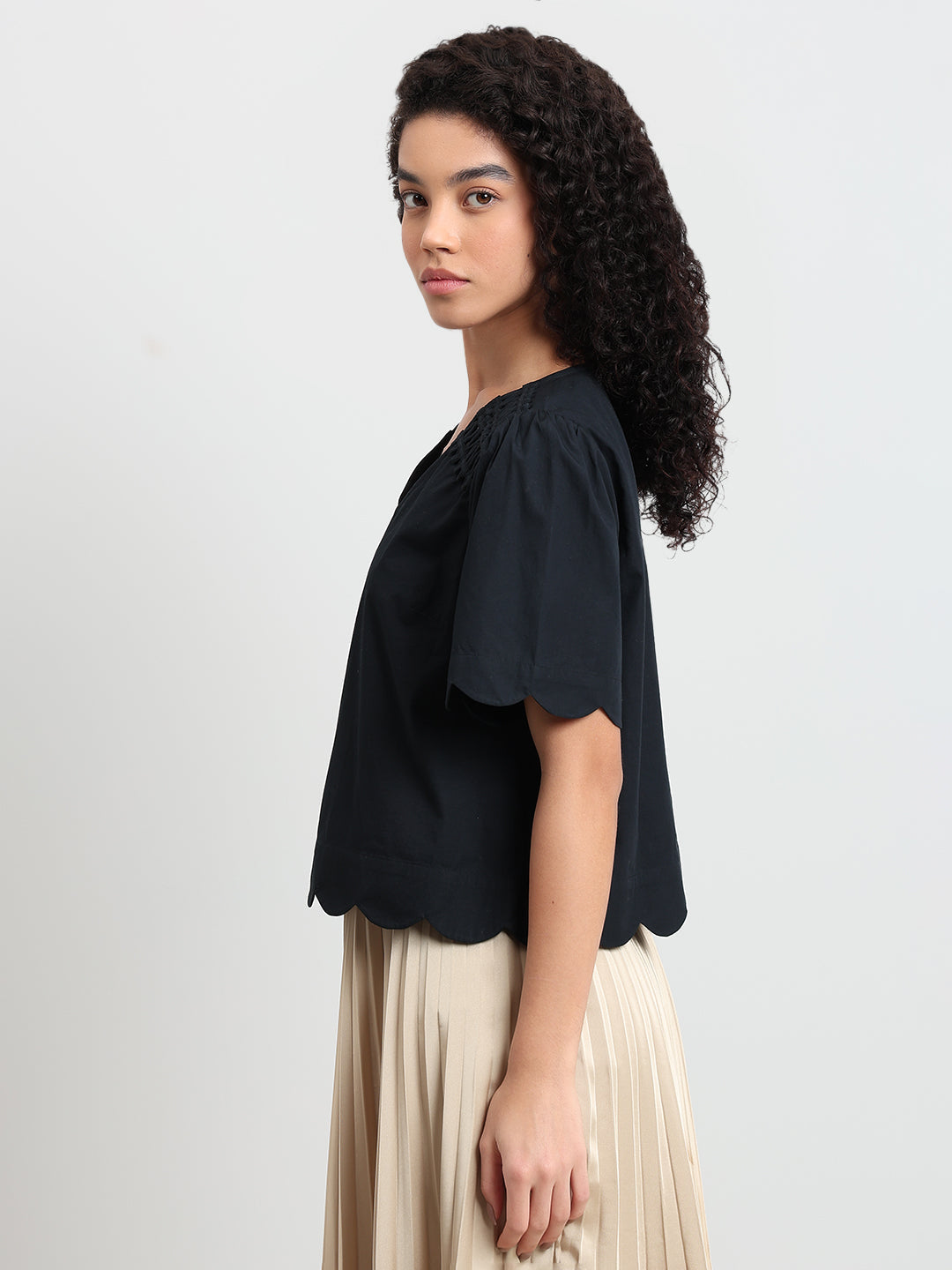 Black V-Neck Cotton Top