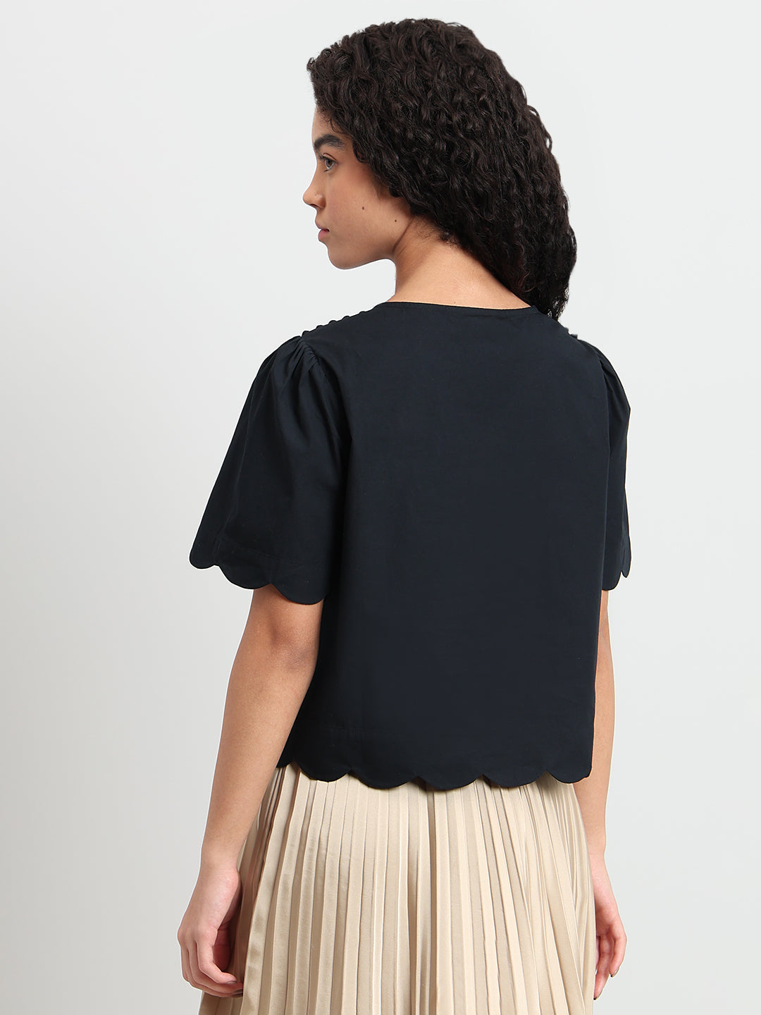 Black V-Neck Cotton Top