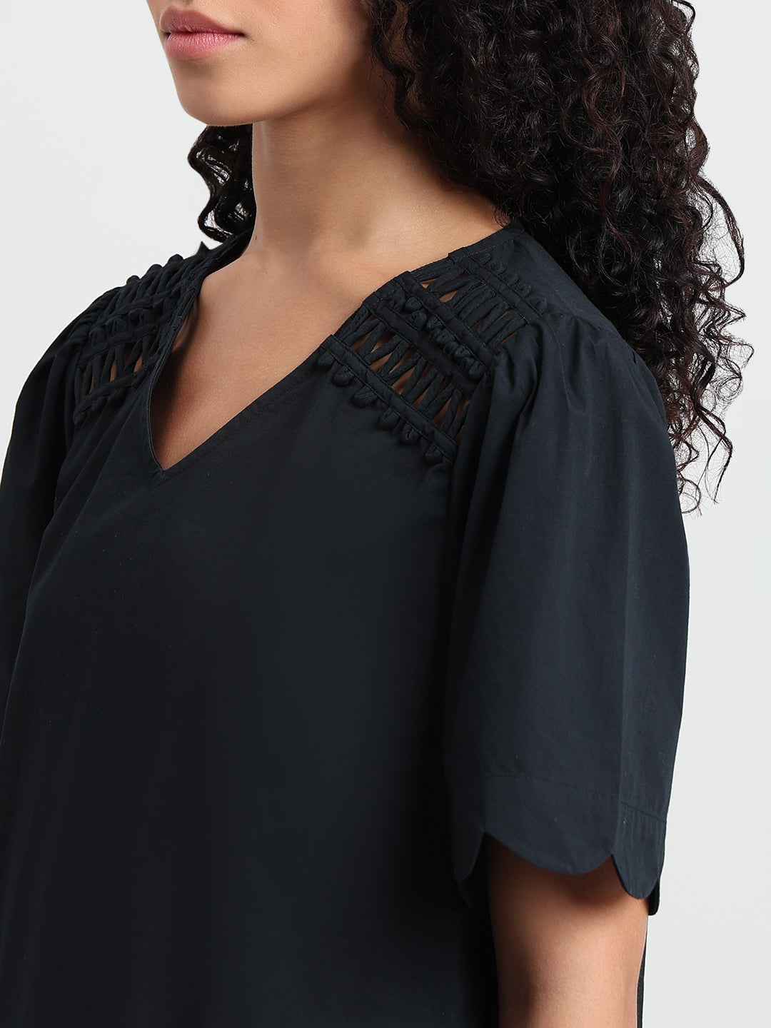 Black V-Neck Cotton Top
