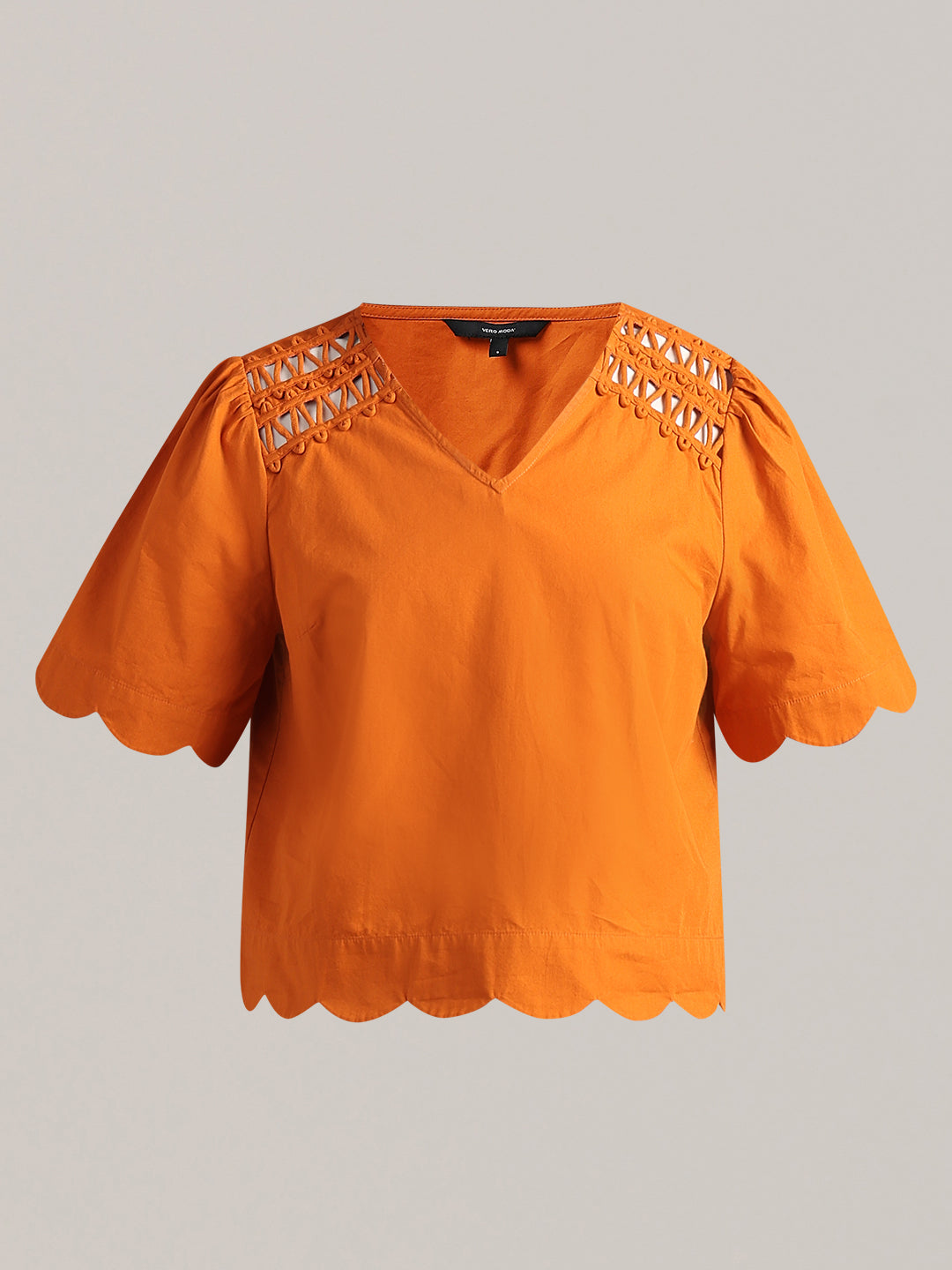 Orange V-Neck Cotton Top