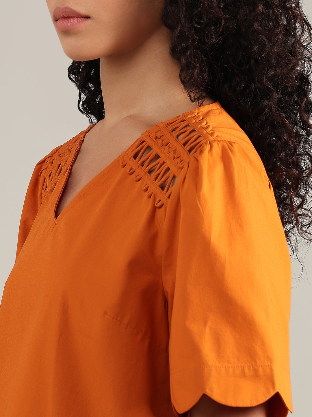 Orange V-Neck Cotton Top