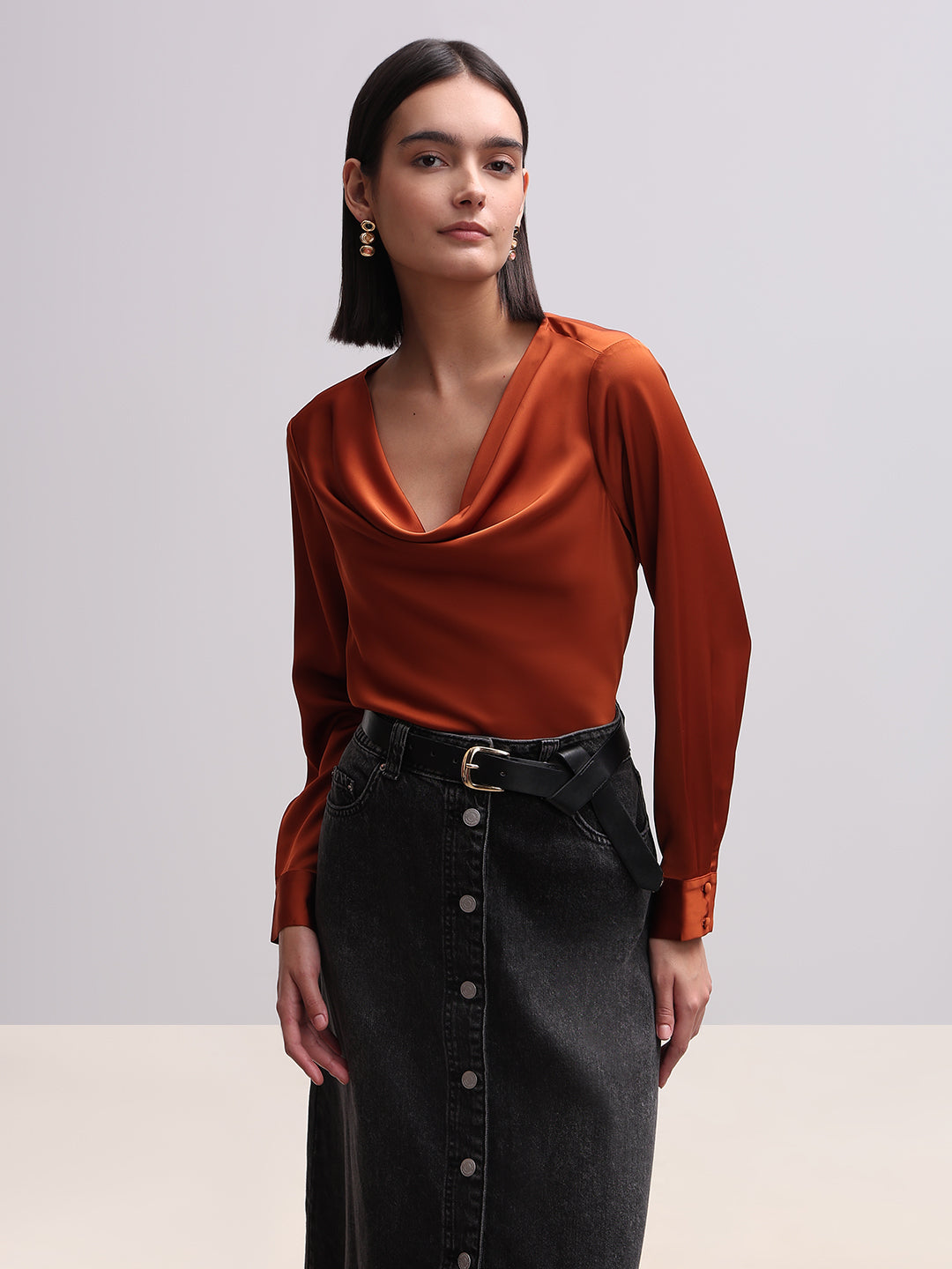 Rust Orange Cowl Neck Top
