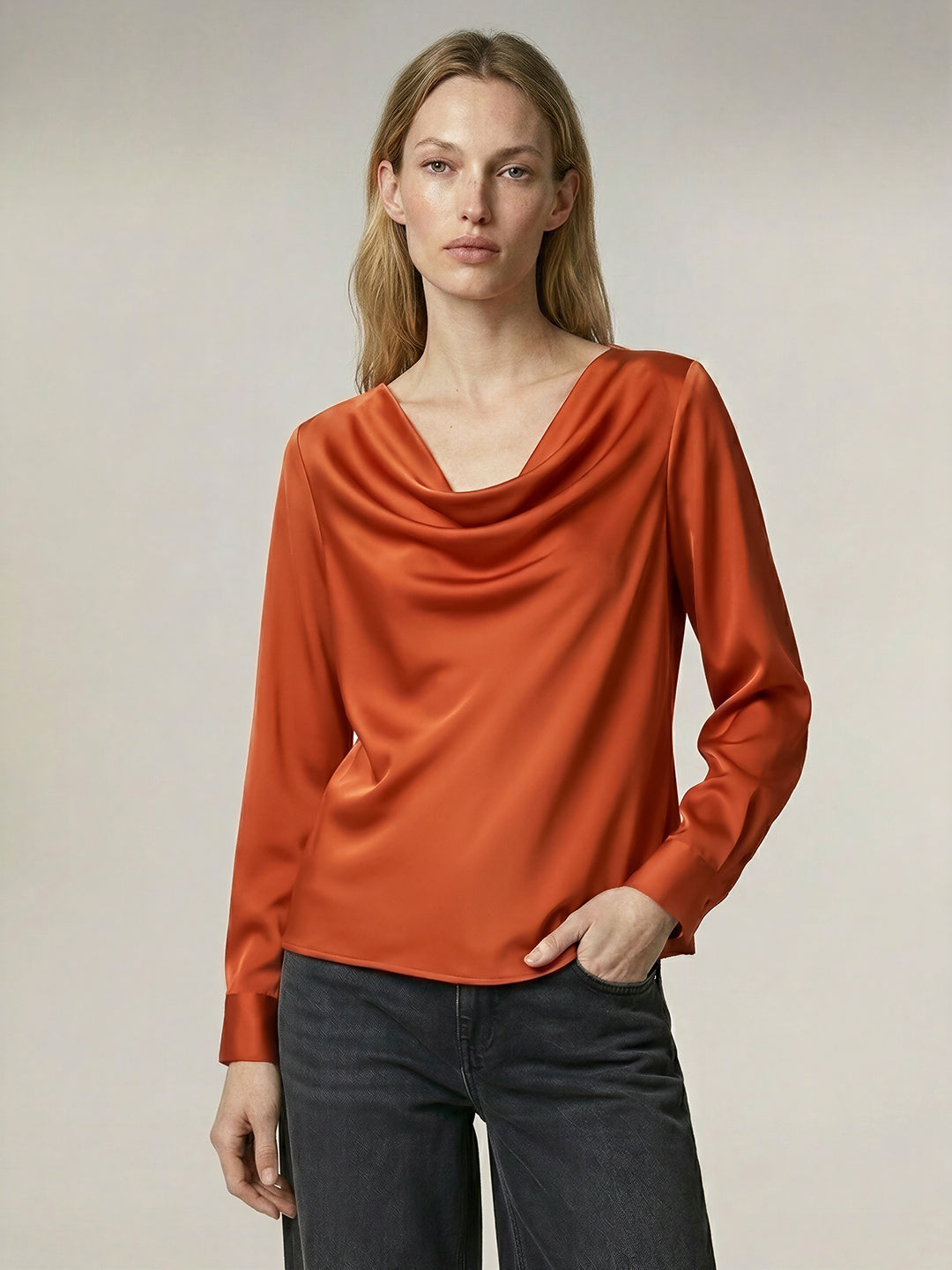 Rust Orange Cowl Neck Top