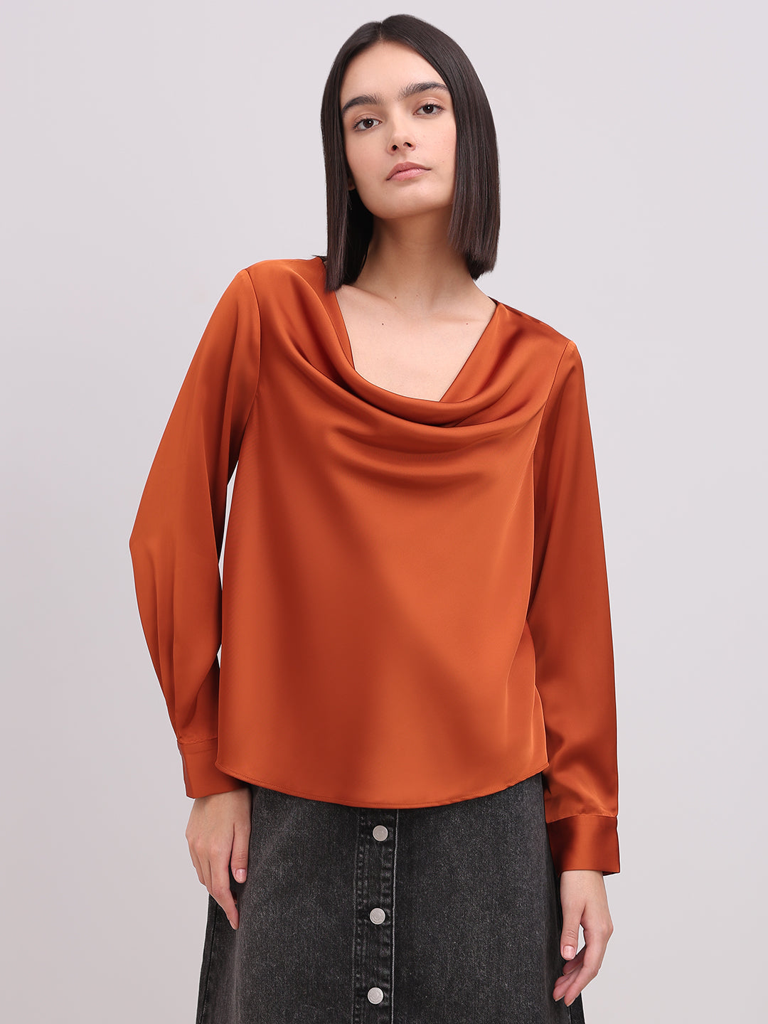 Rust Orange Cowl Neck Top