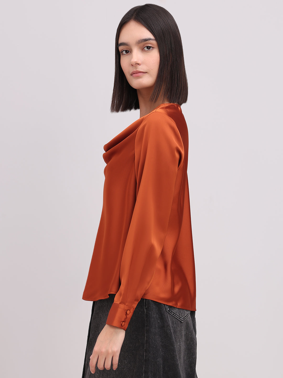 Rust Orange Cowl Neck Top
