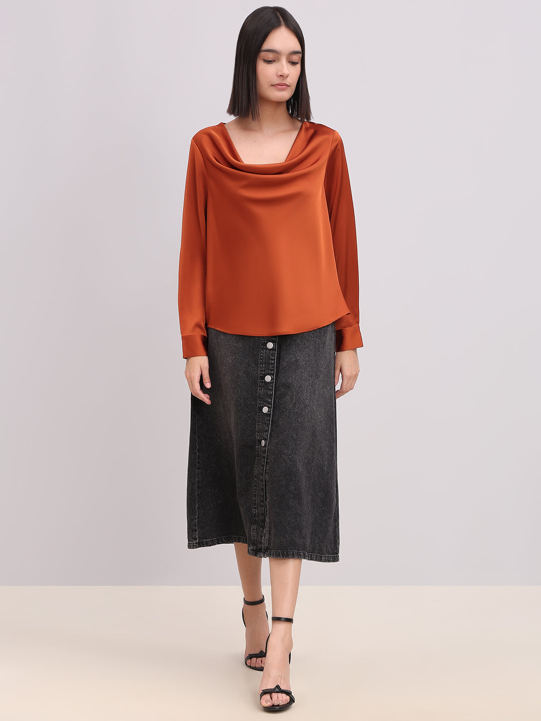 Rust Orange Cowl Neck Top