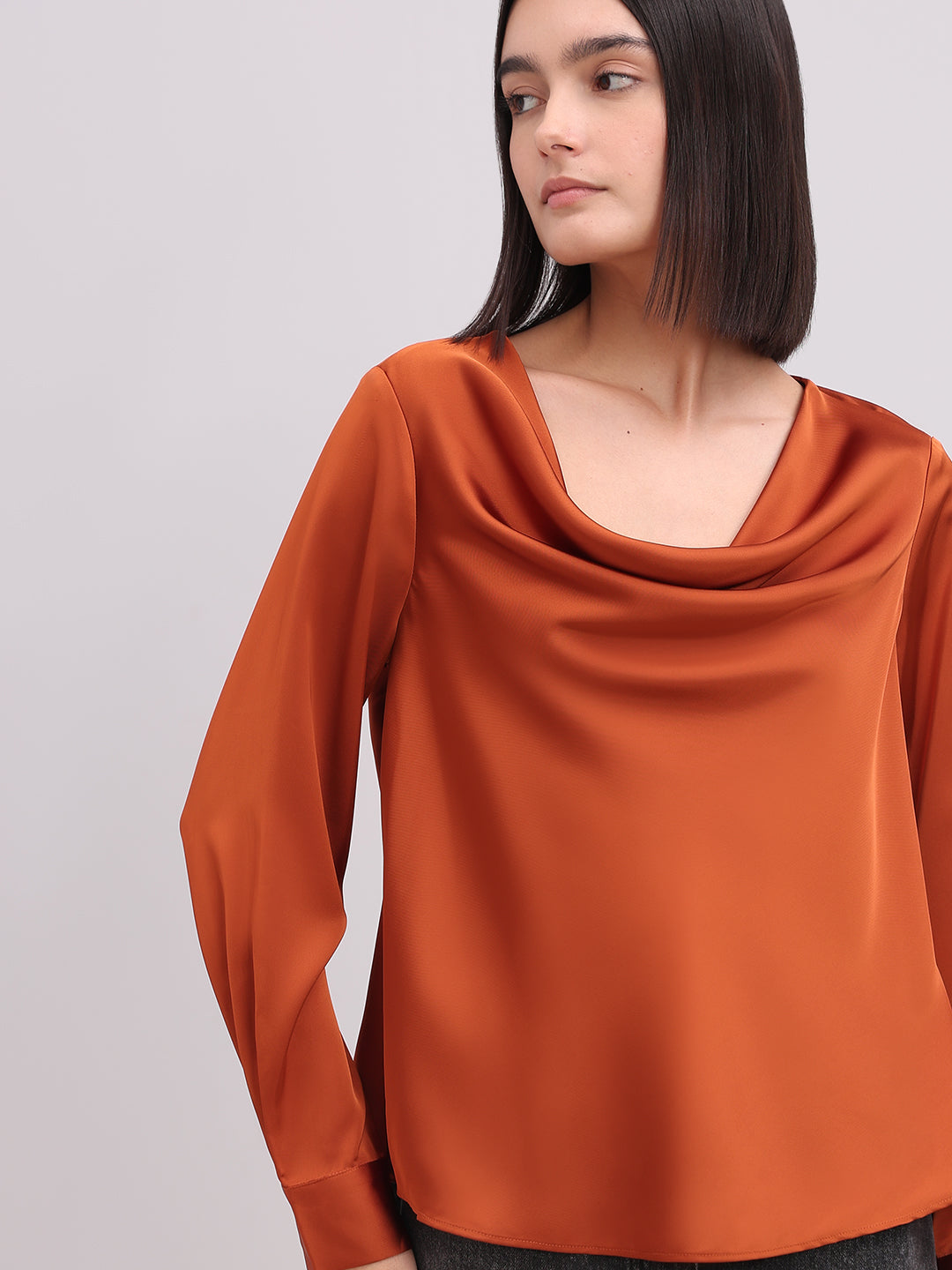 Rust Orange Cowl Neck Top