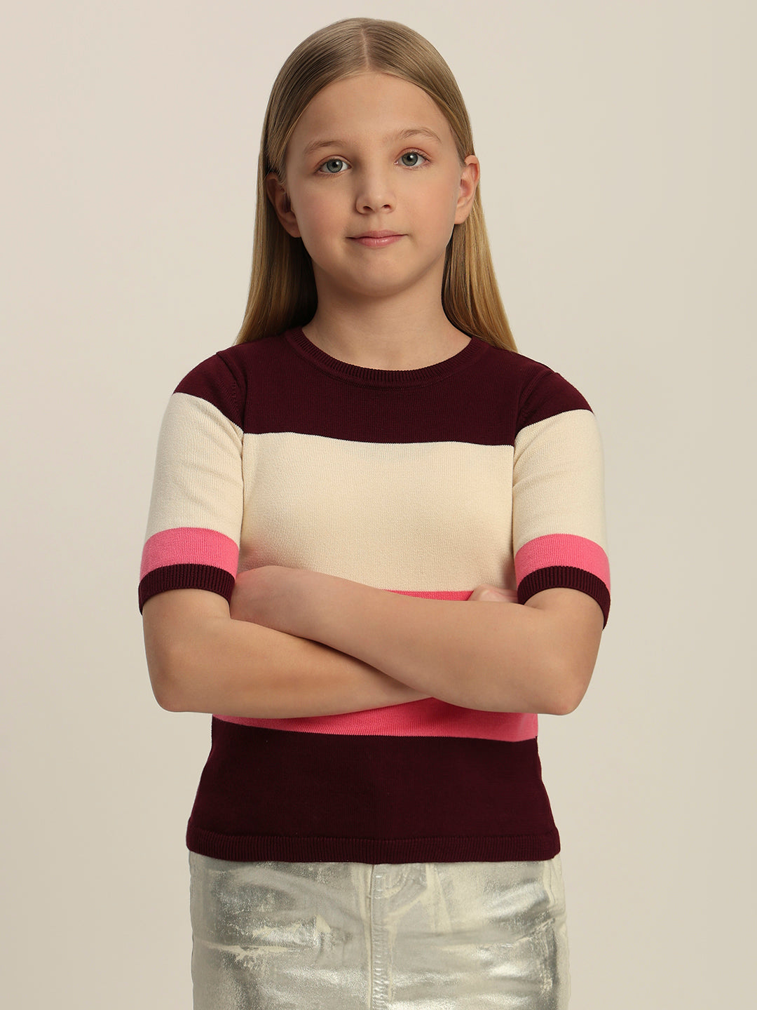 Girls Colourblocked Knit Top