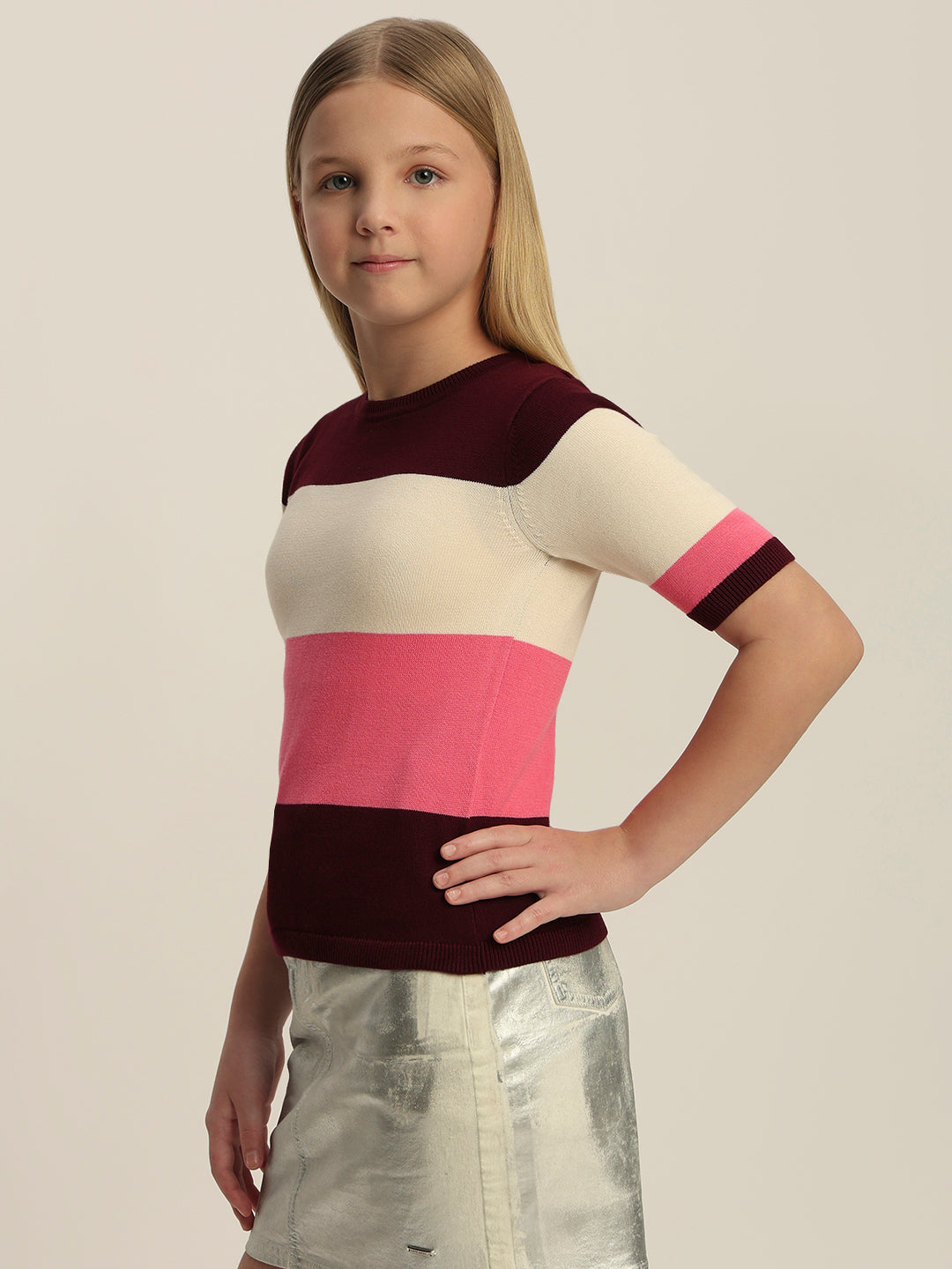 Girls Colourblocked Knit Top