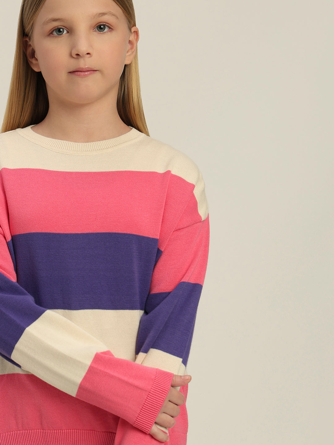 Girls Colourblocked Full Sleeves Sweater