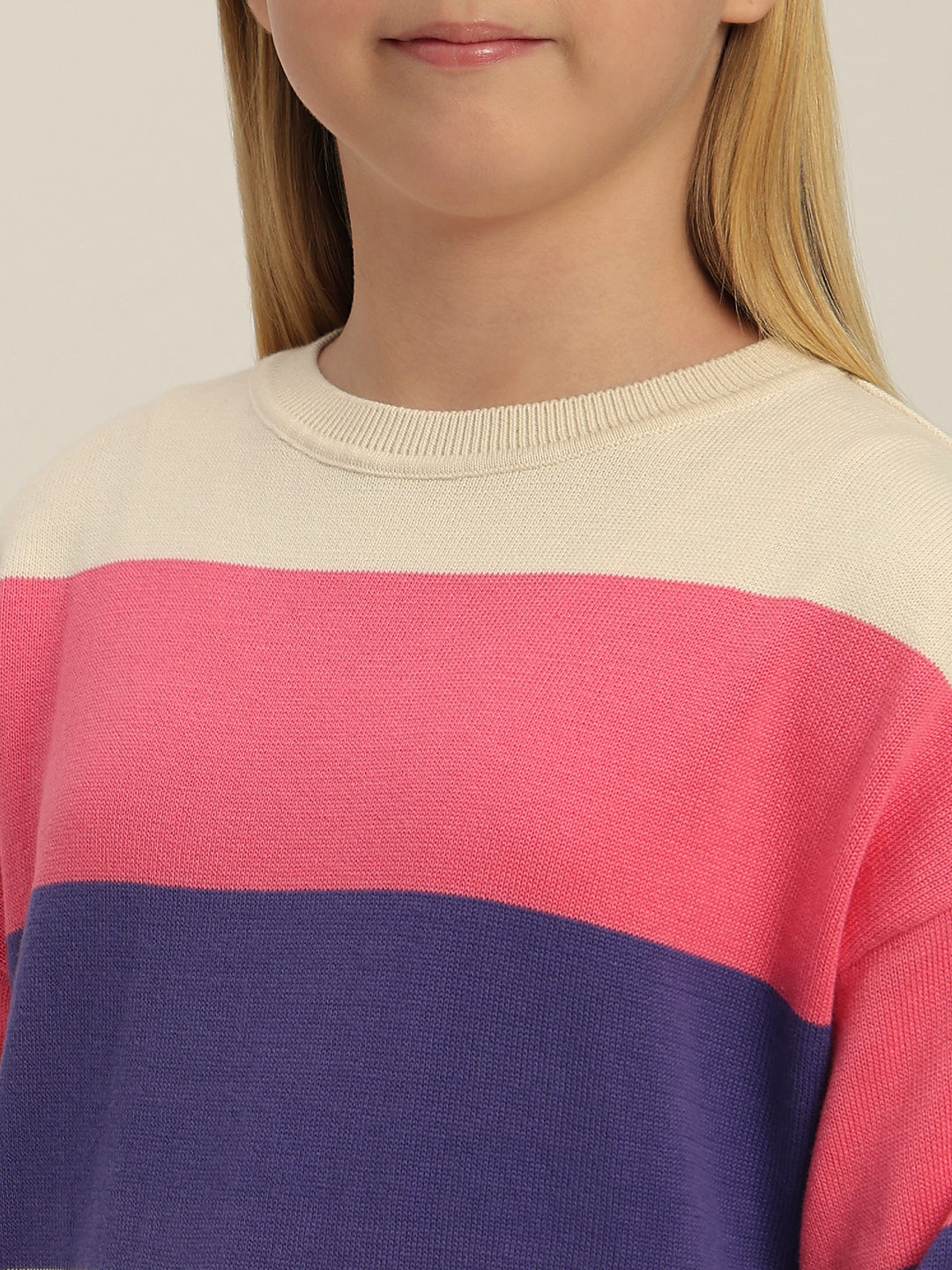 Girls Colourblocked Full Sleeves Sweater