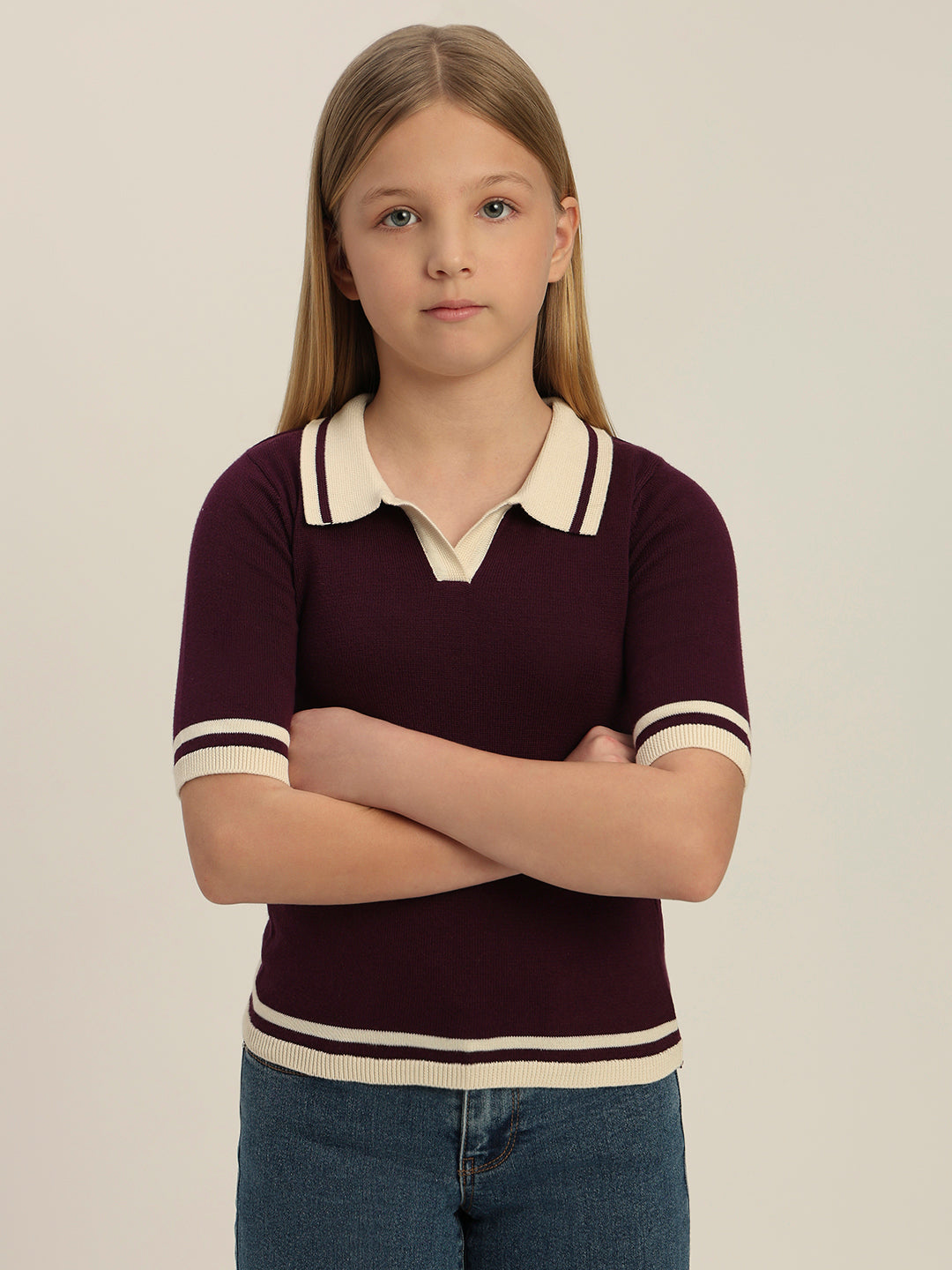 Girls Contrast Tipping Knit Polo