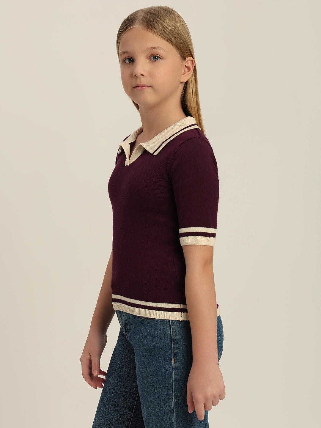 Girls Contrast Tipping Knit Polo