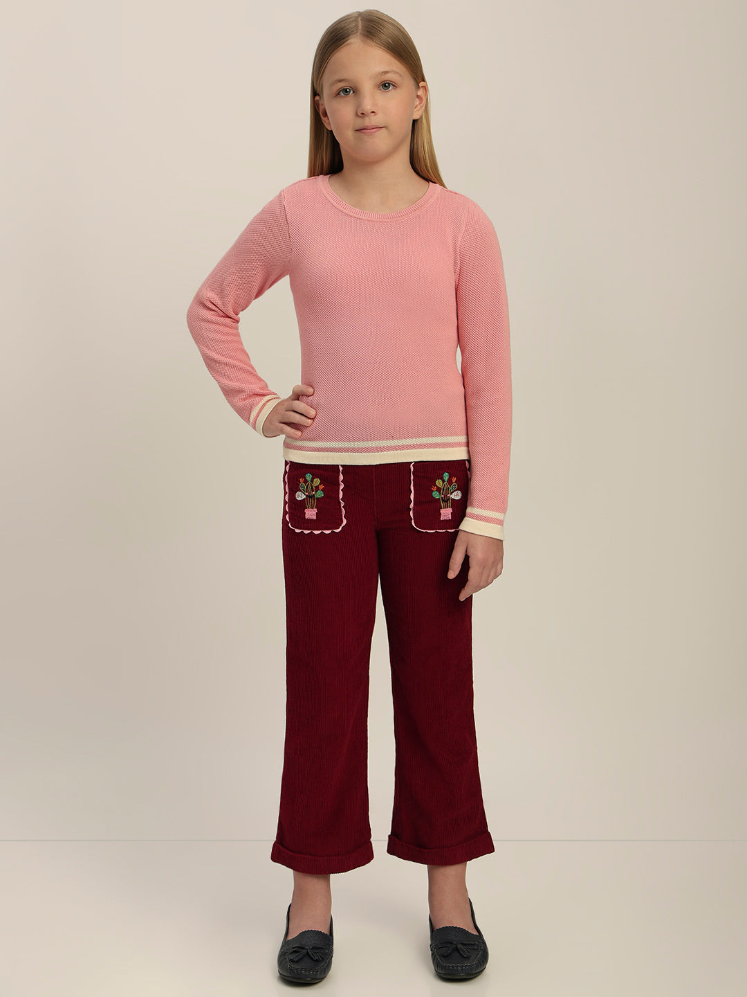 Girls Pink Full Sleeves Pullover