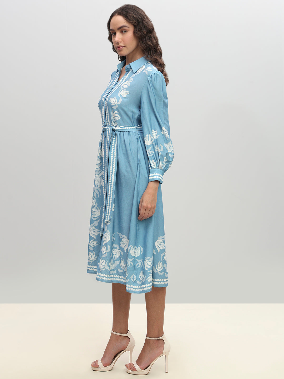 Light Blue Printed Shirt Dress