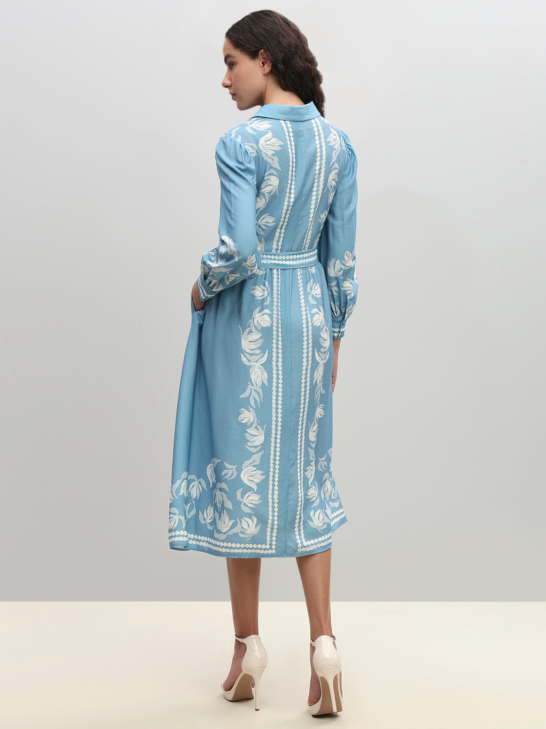 Light Blue Printed Shirt Dress