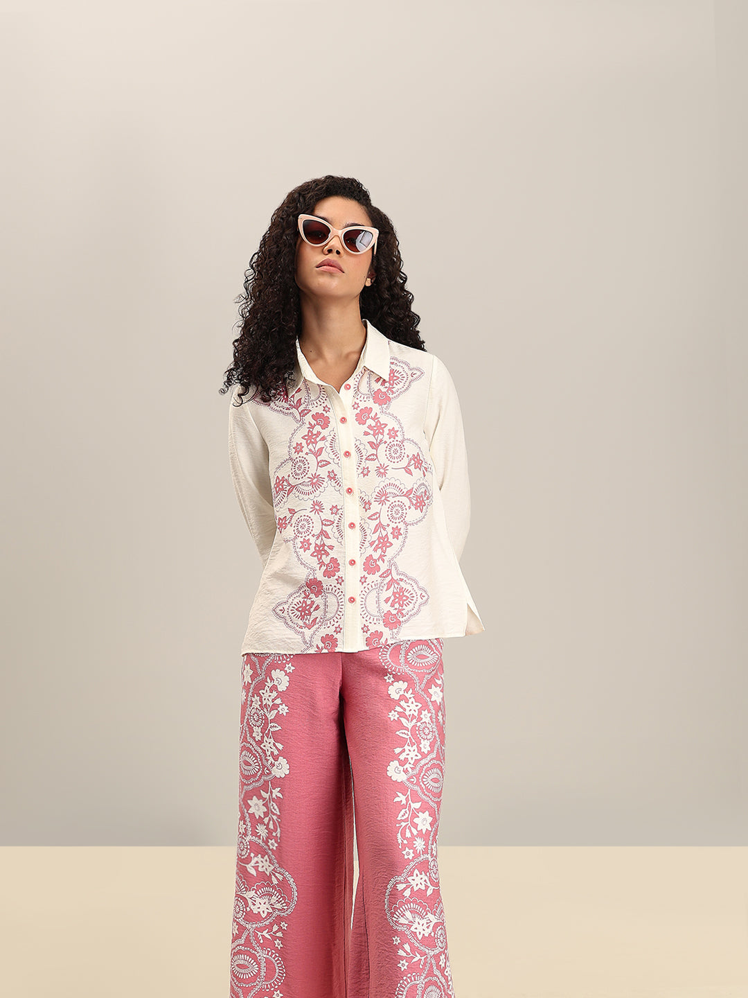 Ivory Cream Printed Shirt