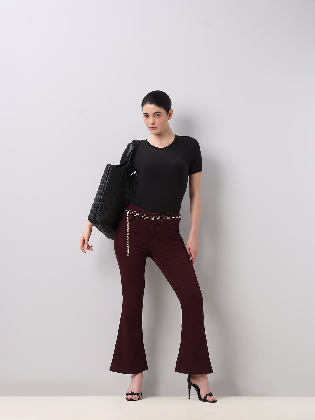 Maroon High Rise Eric Bootcut Jeans - 26