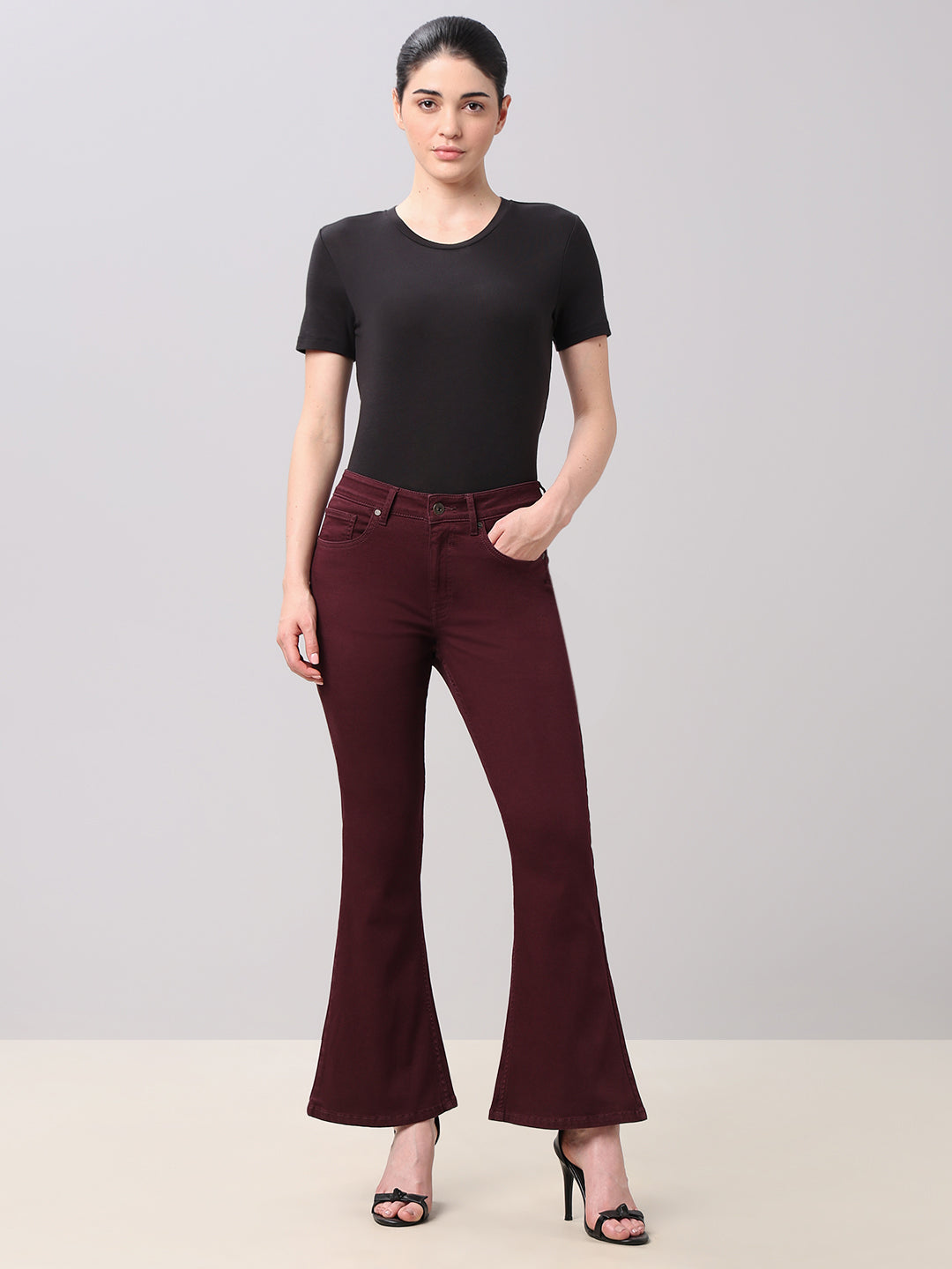 Maroon High Rise Eric Bootcut Jeans