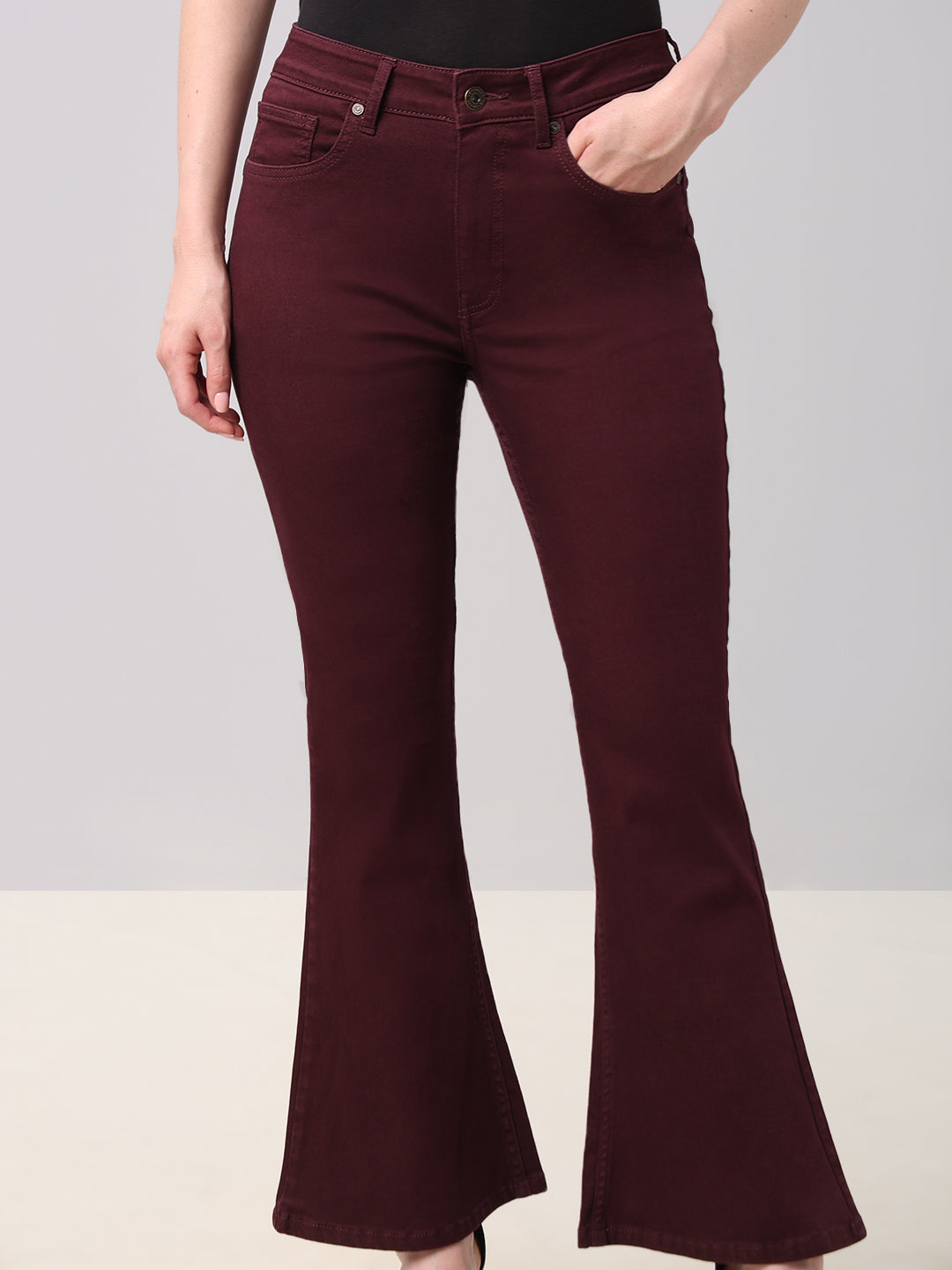 Maroon High Rise Eric Bootcut Jeans
