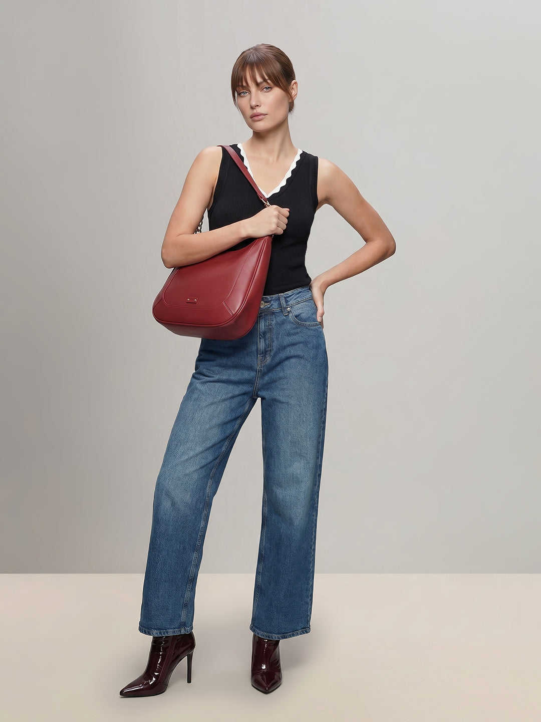 Blue Mid Rise Wide Leg Jeans