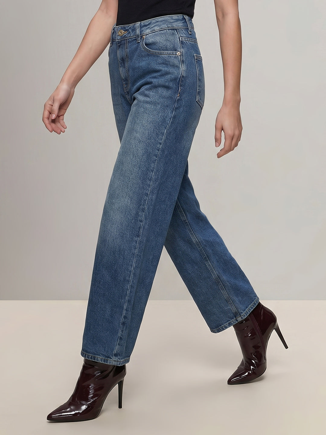 Blue Mid Rise Wide Leg Jeans
