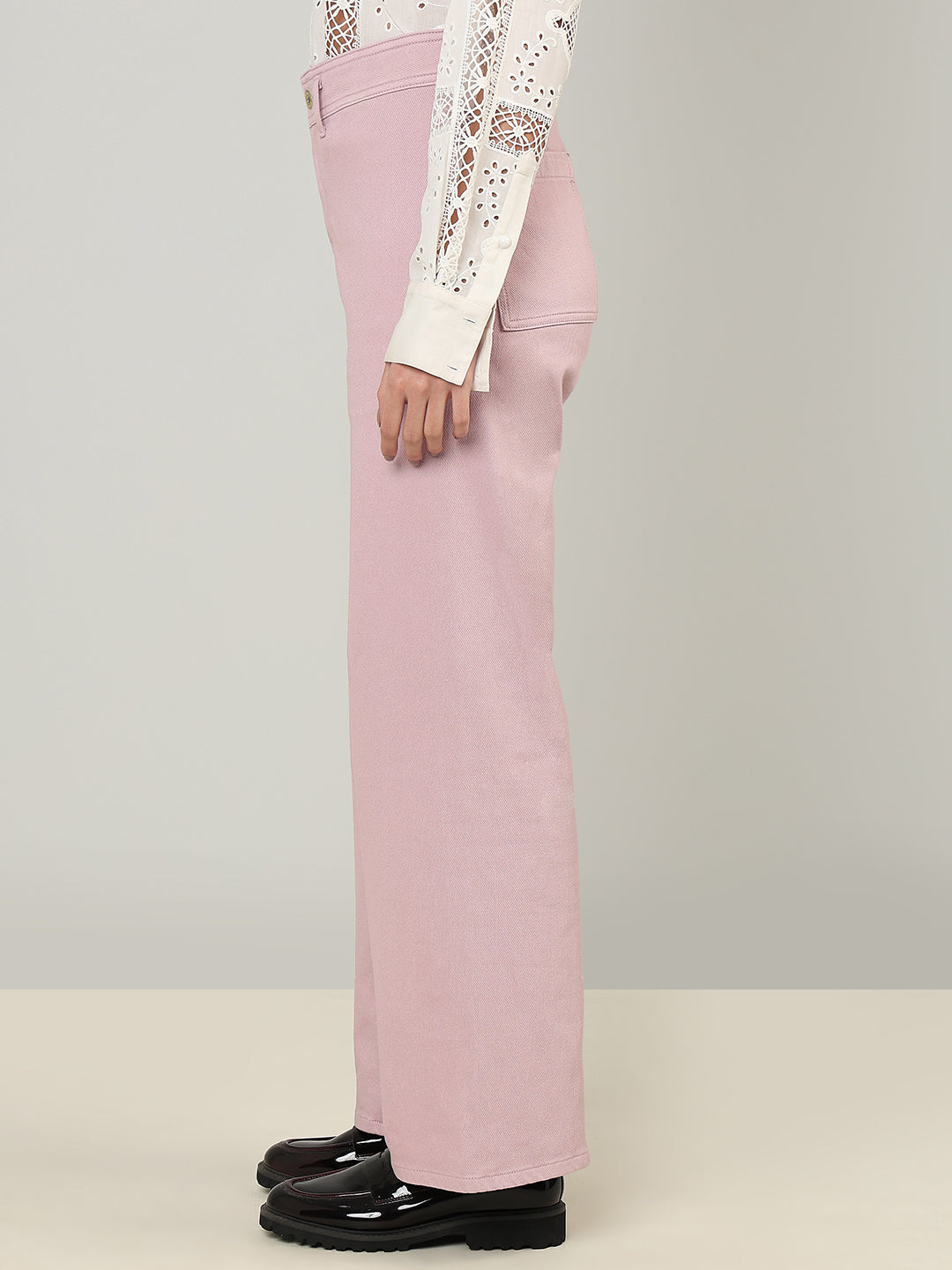Pink High Rise Wide Leg Jeans
