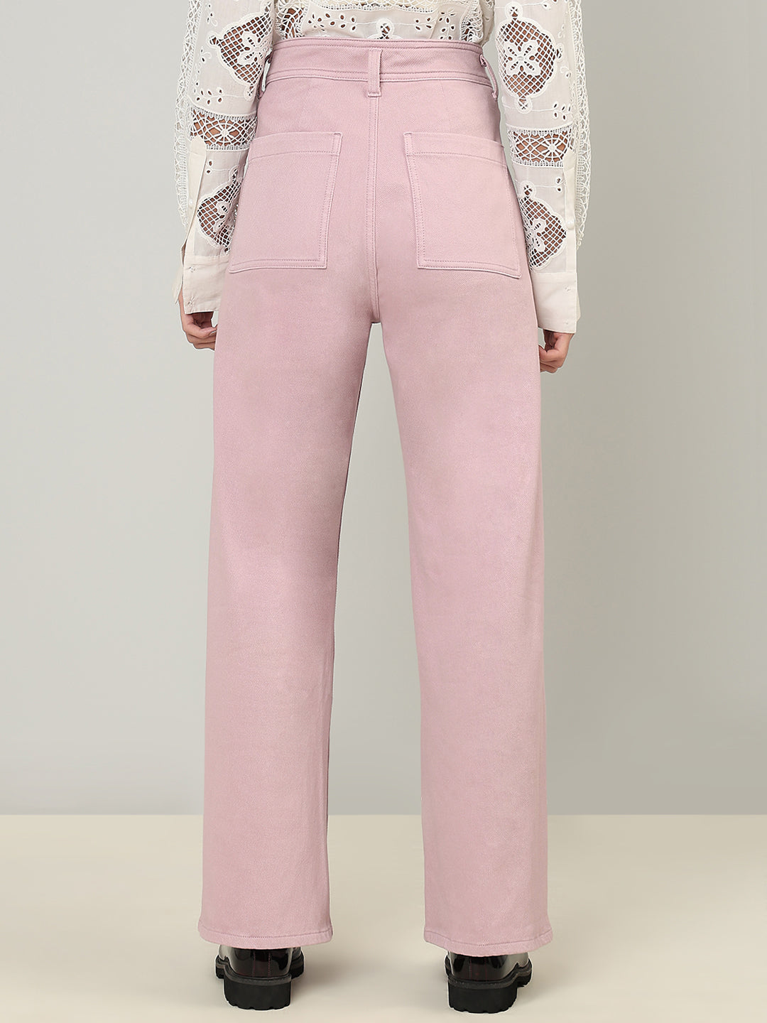 Pink High Rise Wide Leg Jeans