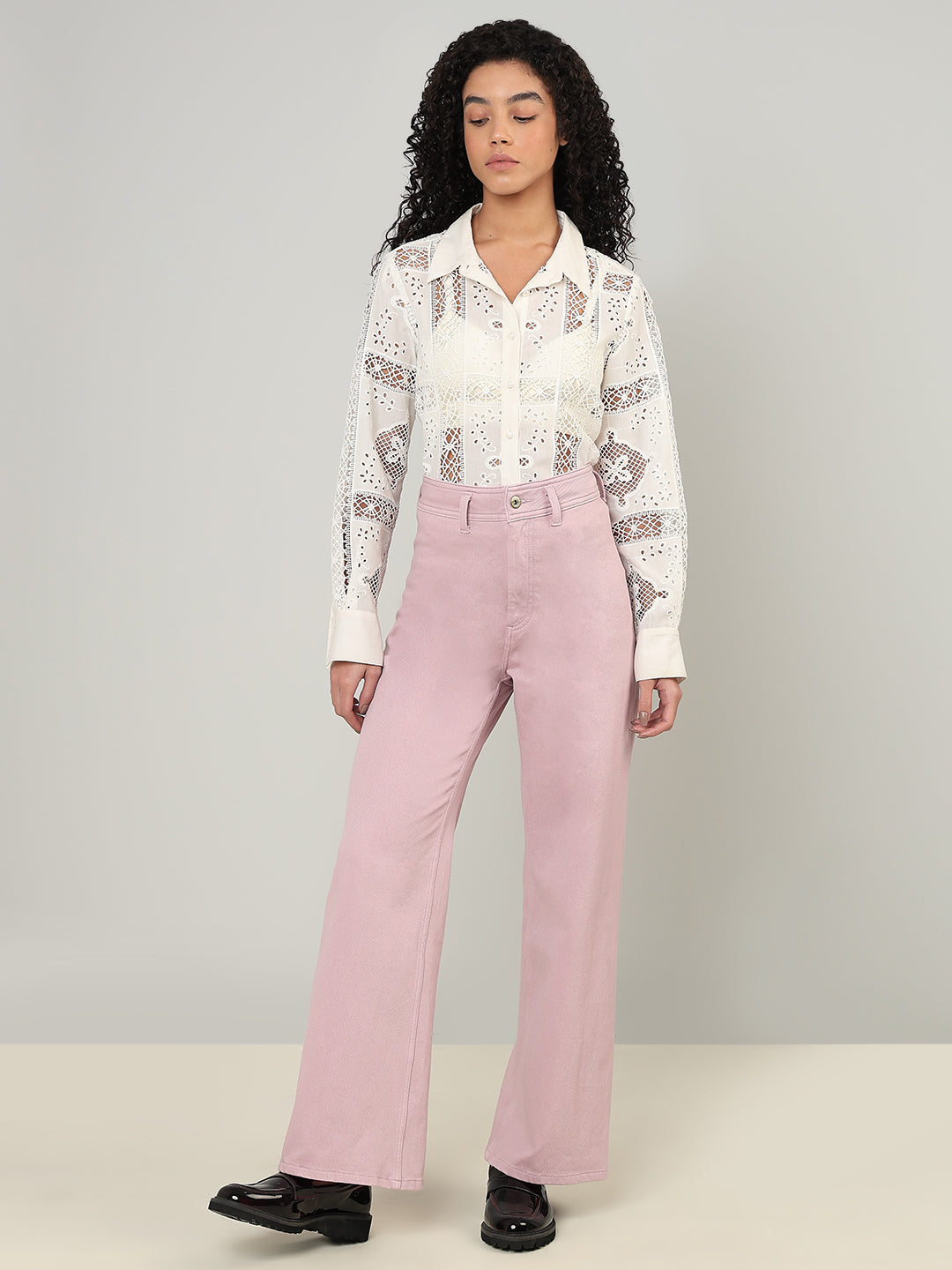 Pink High Rise Wide Leg Jeans