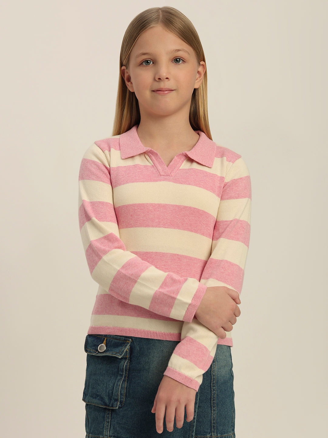 Girls Colourblocked Polo Sweater