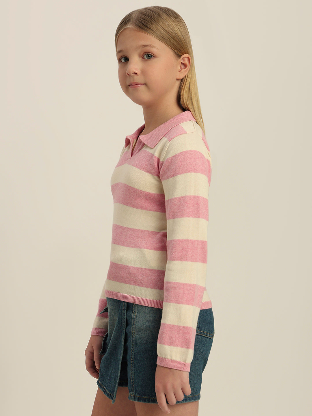 Girls Colourblocked Polo Sweater
