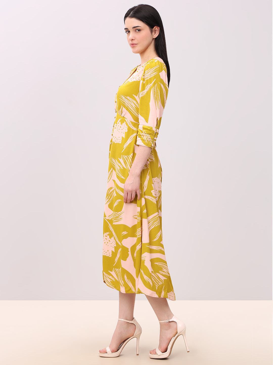 Abstract Print V-Neck Midi Dress