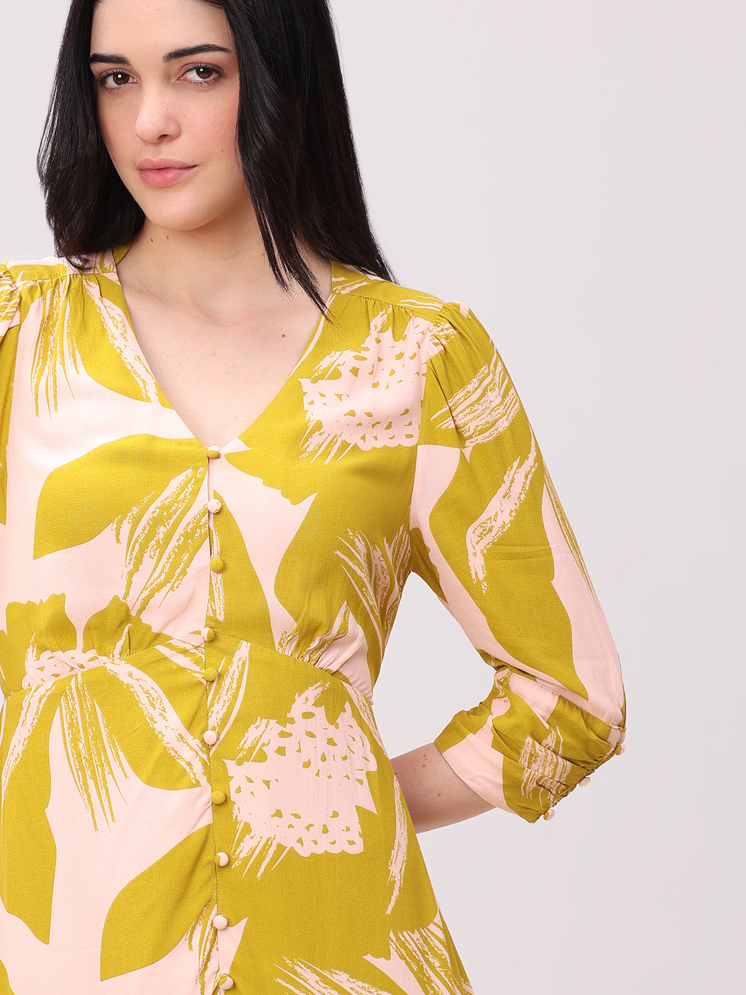 Abstract Print V-Neck Midi Dress