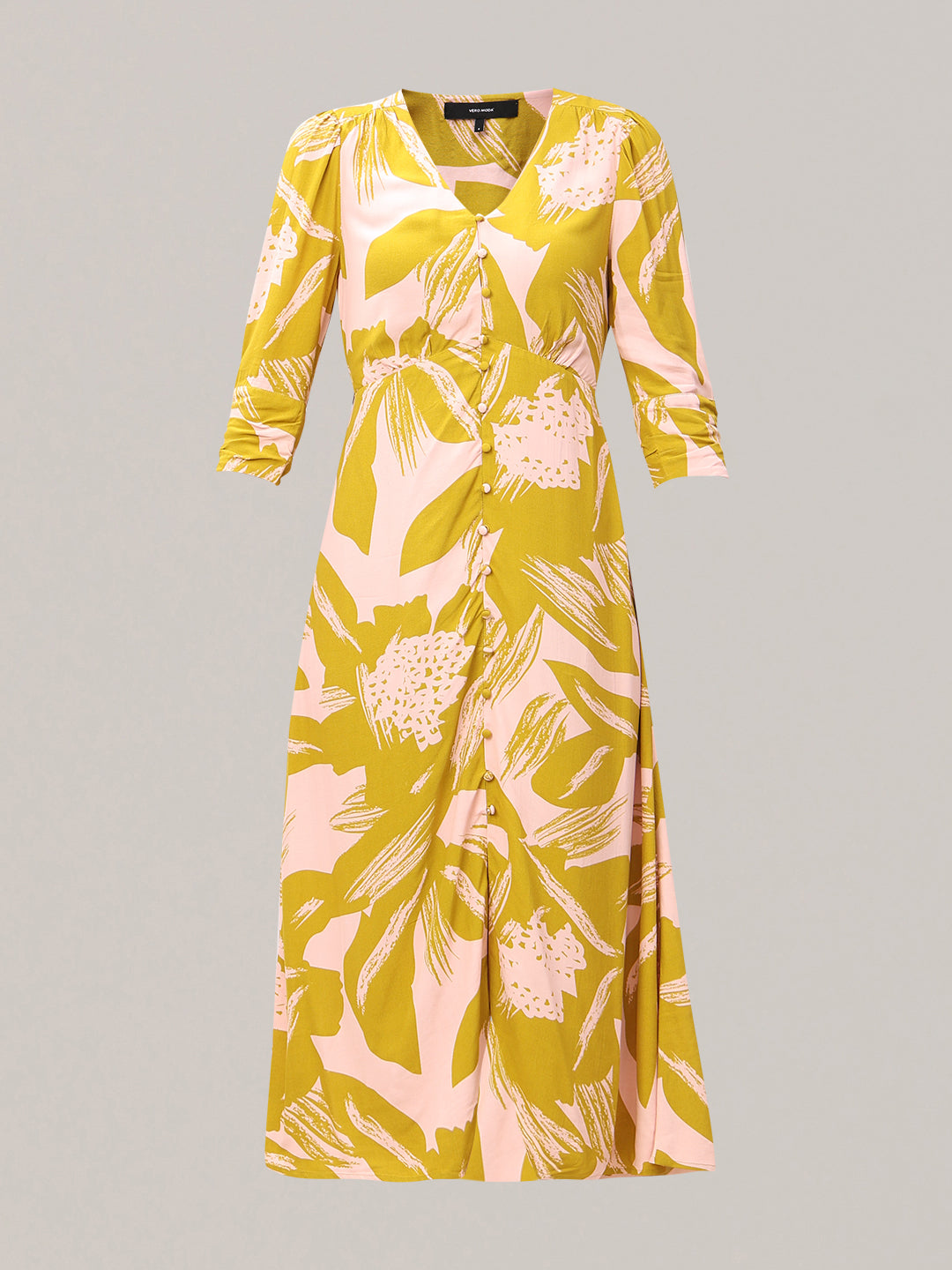 Abstract Print V-Neck Midi Dress