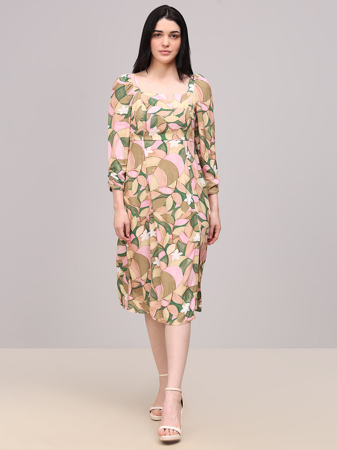 Printed Viscose Midi Dress
