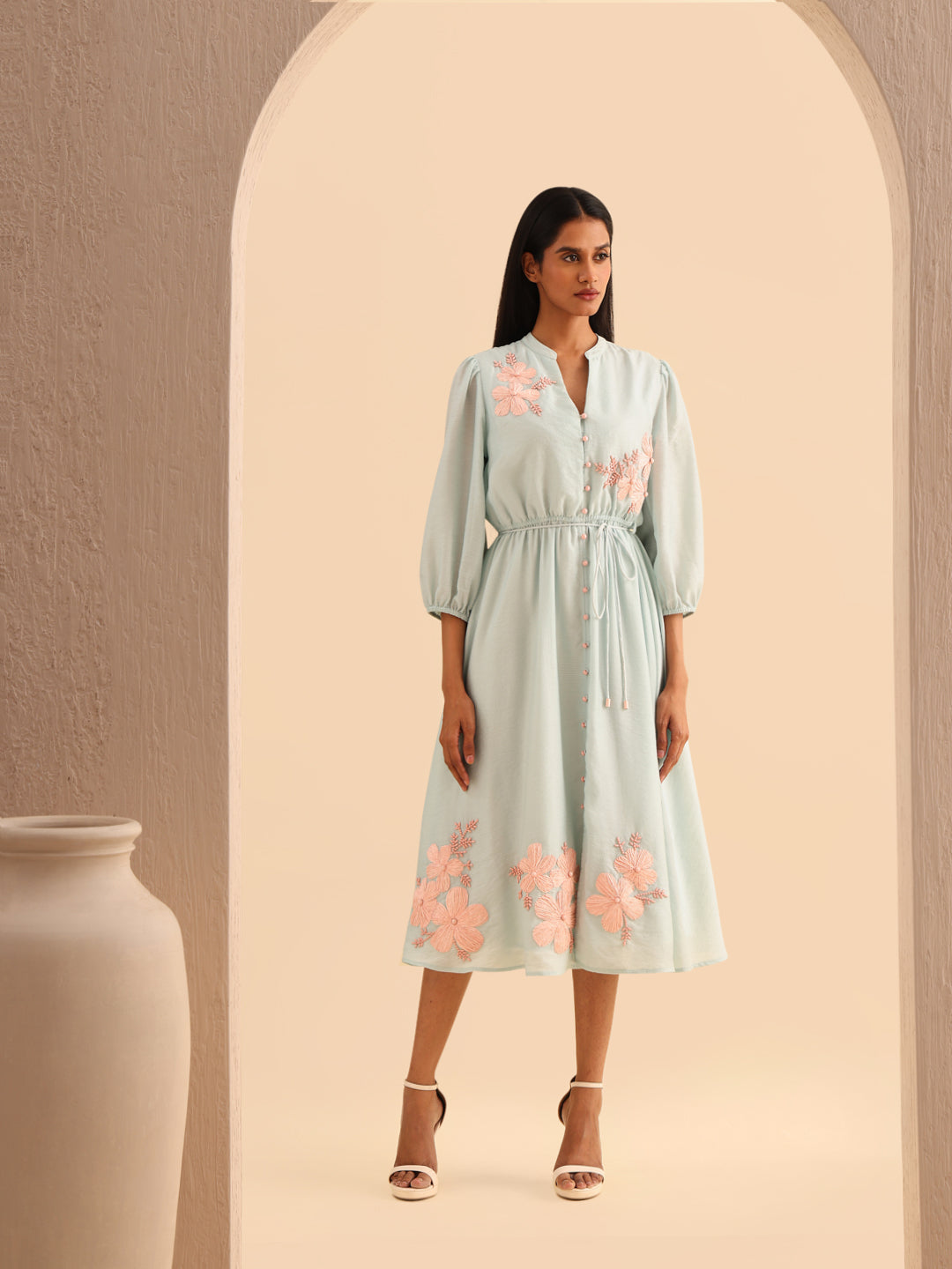 Floral Print V-Neck Midi Dress