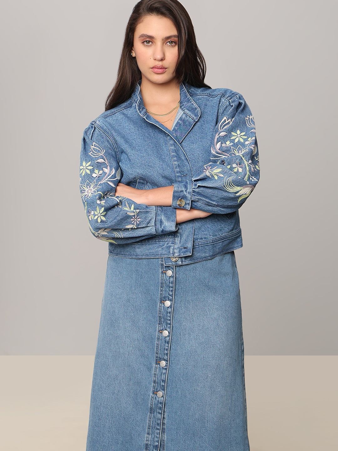 Embroidered Sleeves Denim Jacket